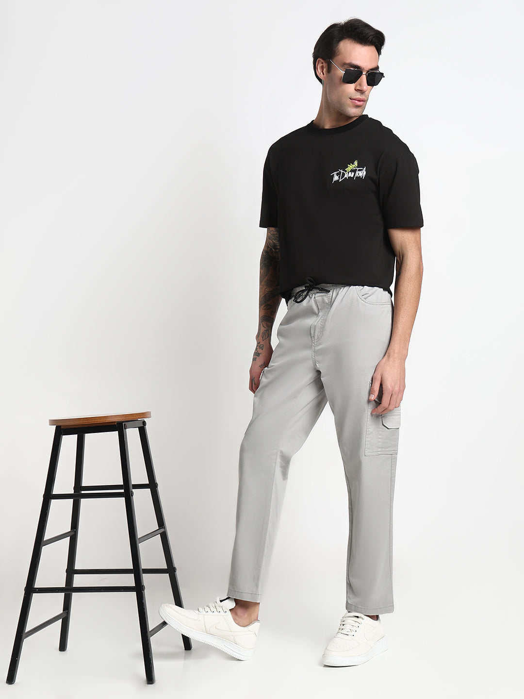 Men's Grey Solid Cargo Joggers