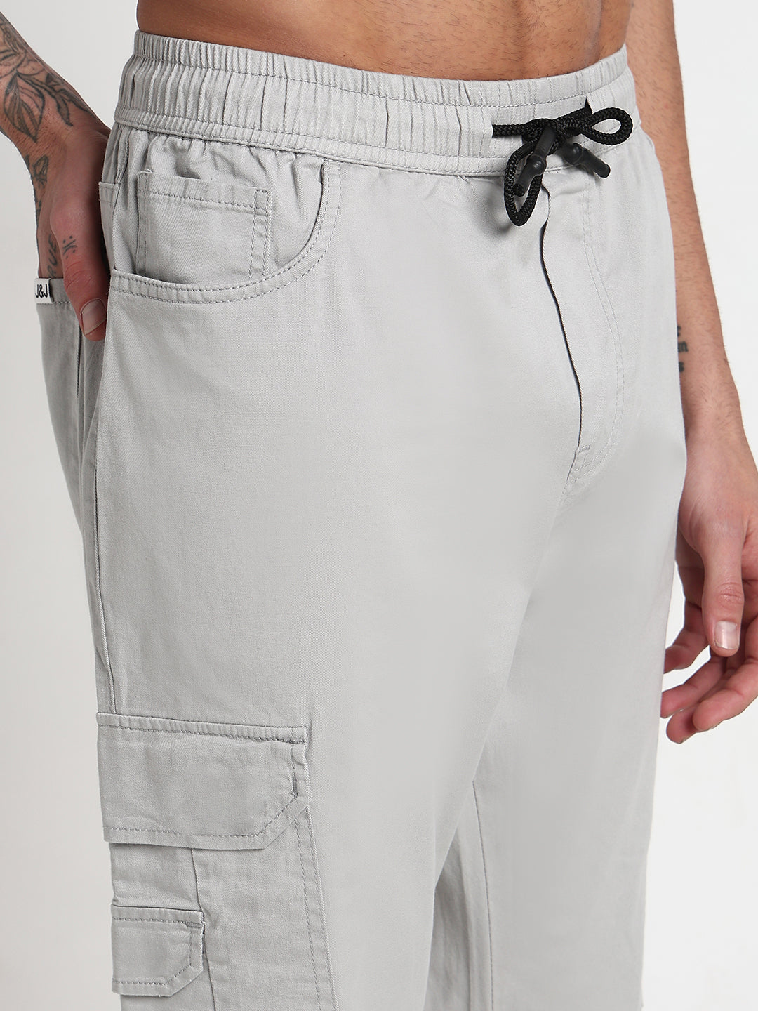 Men's Grey Solid Cargo Joggers