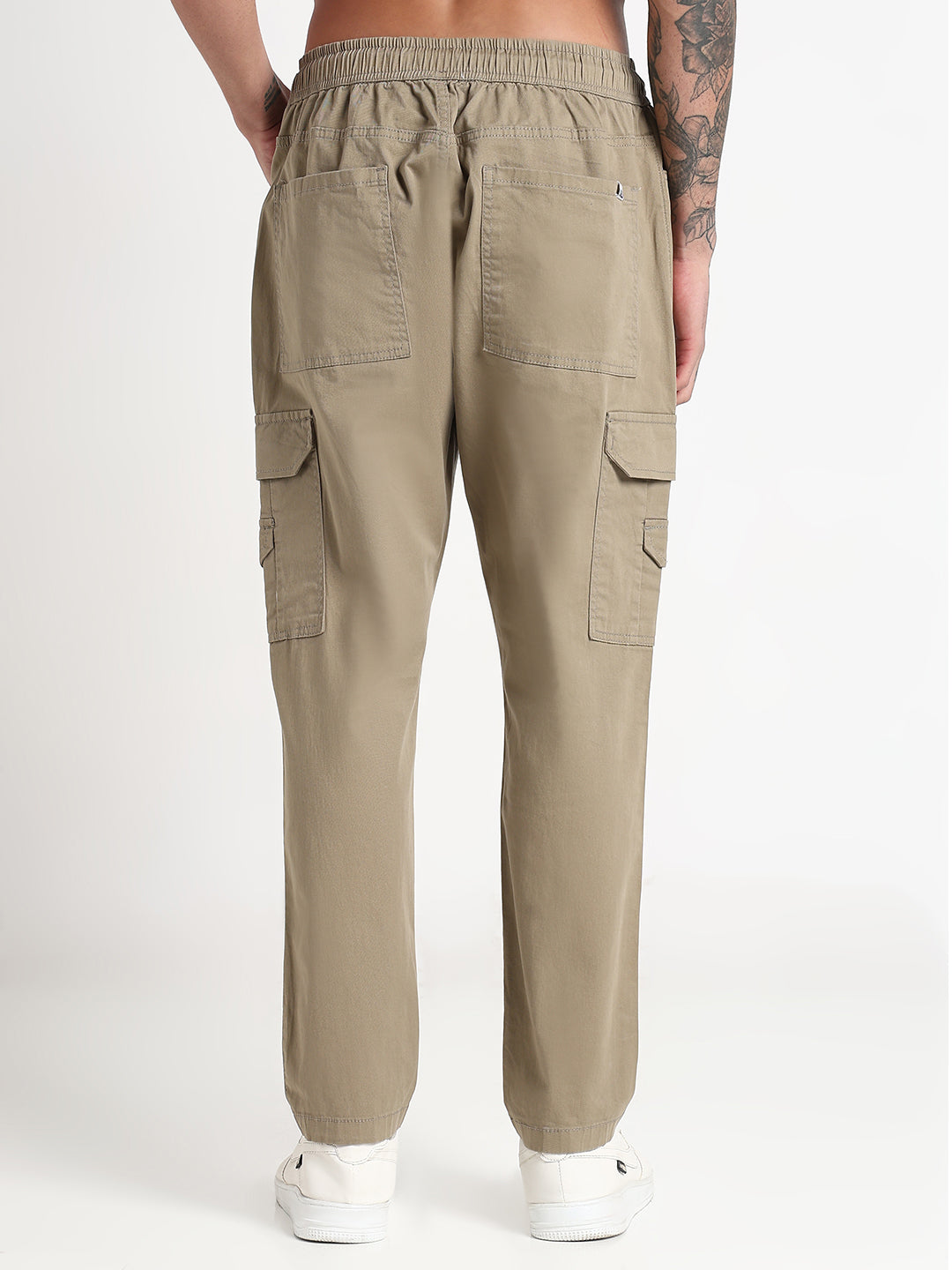 Men's Khaki Solid Cargo Drawstring Joggers