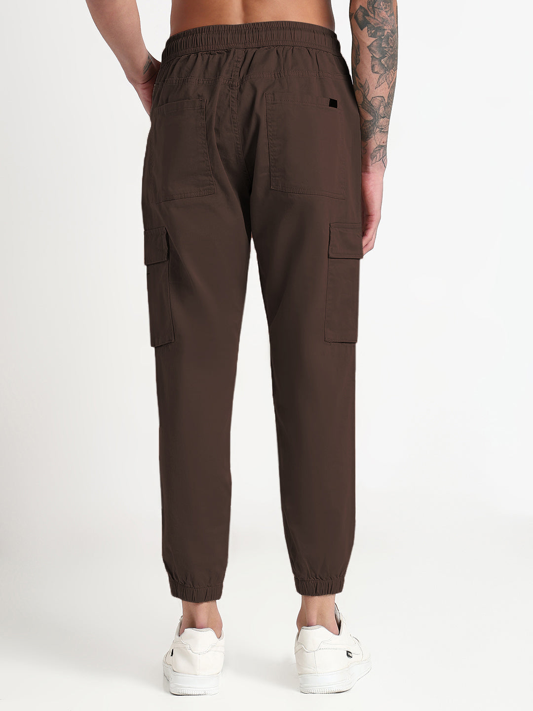Men's Brown Slim Fit Joggers with Side Pockets