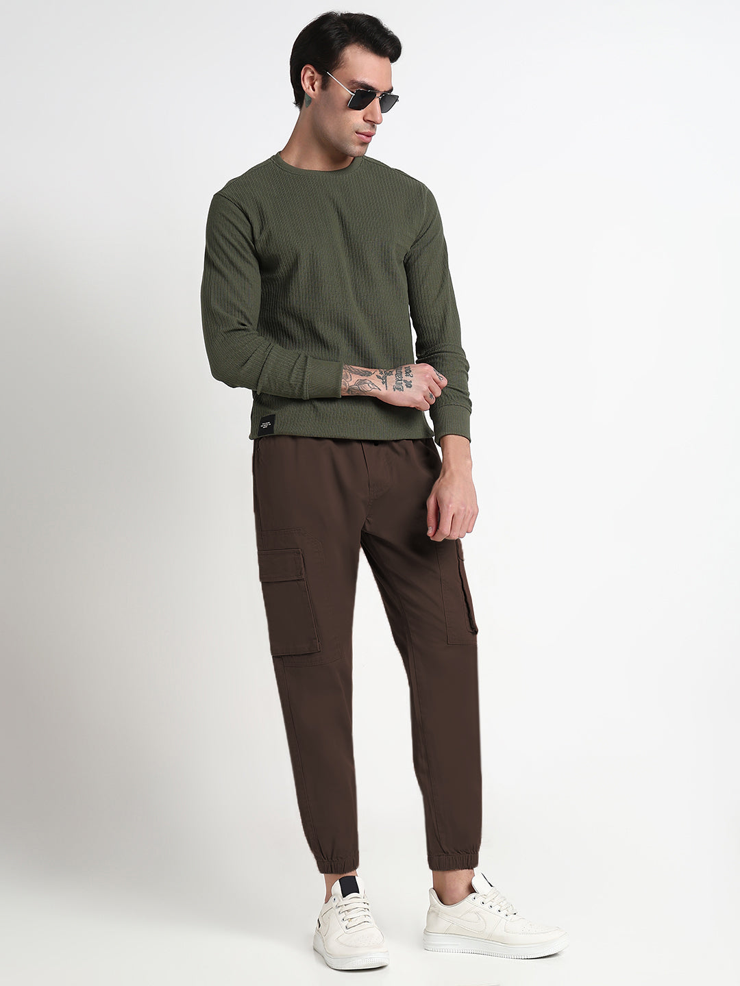 Men's Brown Slim Fit Joggers with Side Pockets