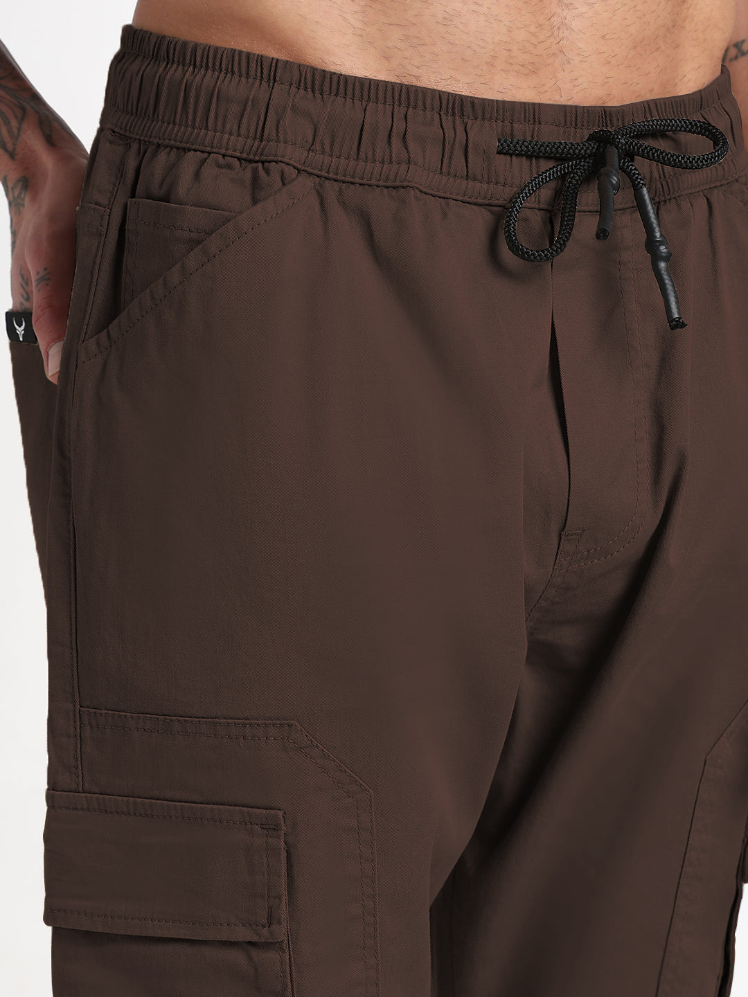 Men's Brown Slim Fit Joggers with Side Pockets