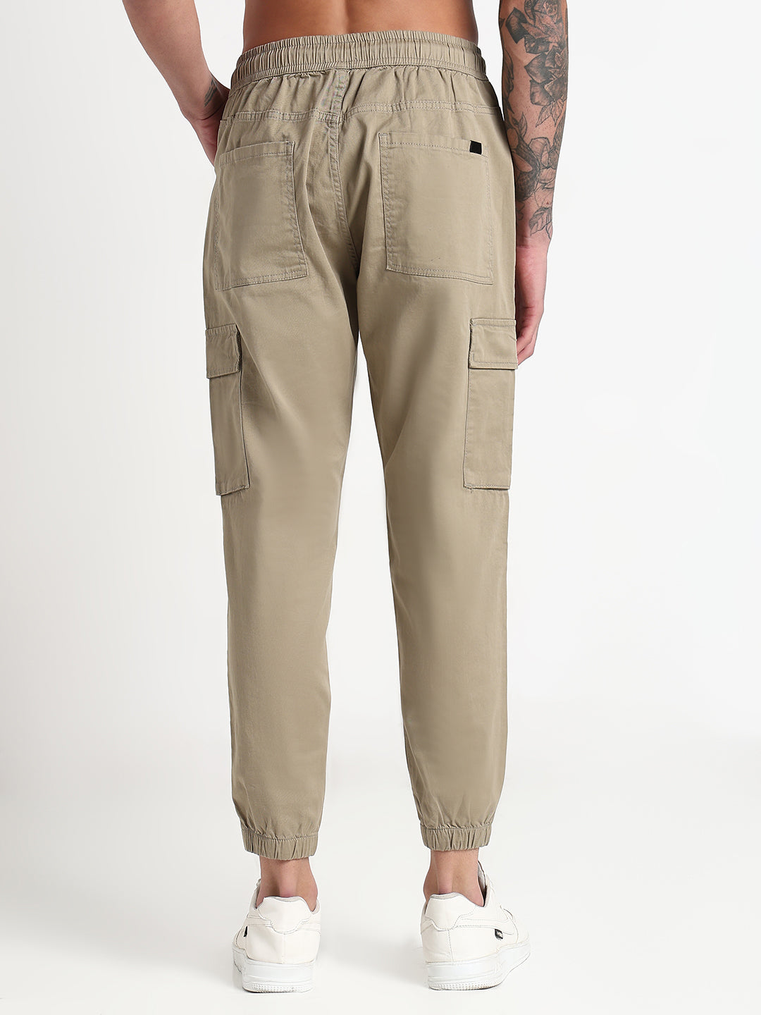 Men's Khaki Solid Cargo Joggers
