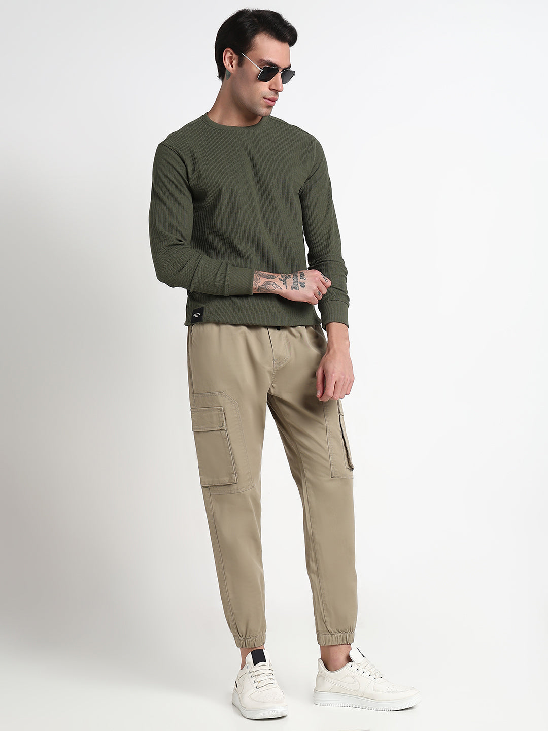 Men's Khaki Solid Cargo Joggers