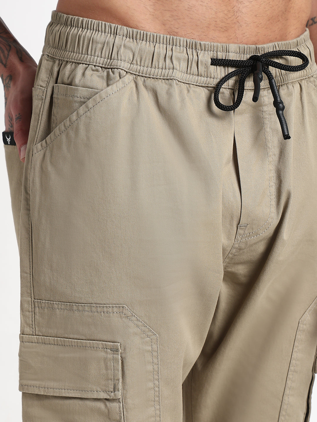 Men's Khaki Solid Cargo Joggers