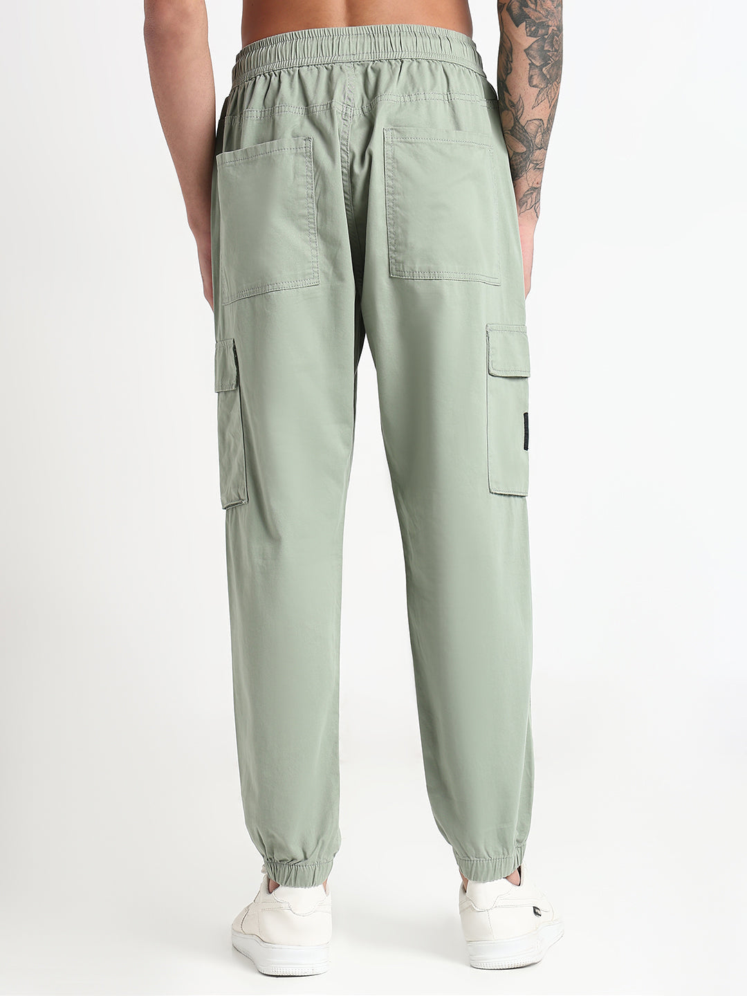 Men's Green Solid Cargo Joggers
