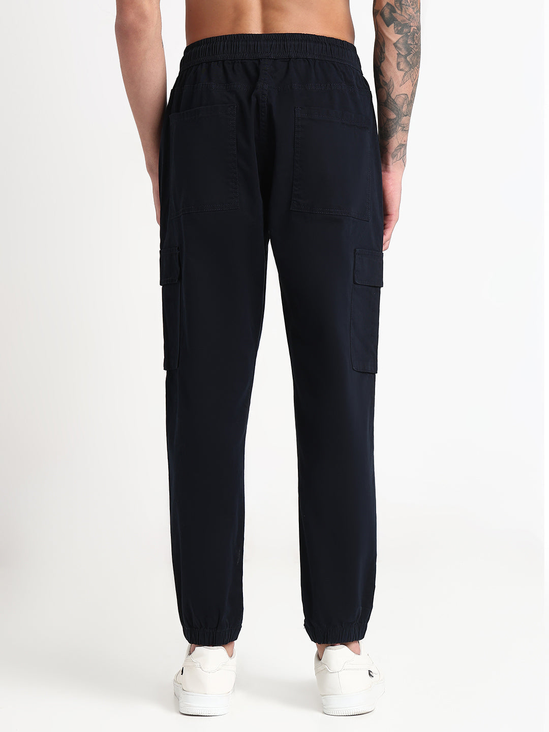 Men's Navy Blue Solid Cargo Joggers