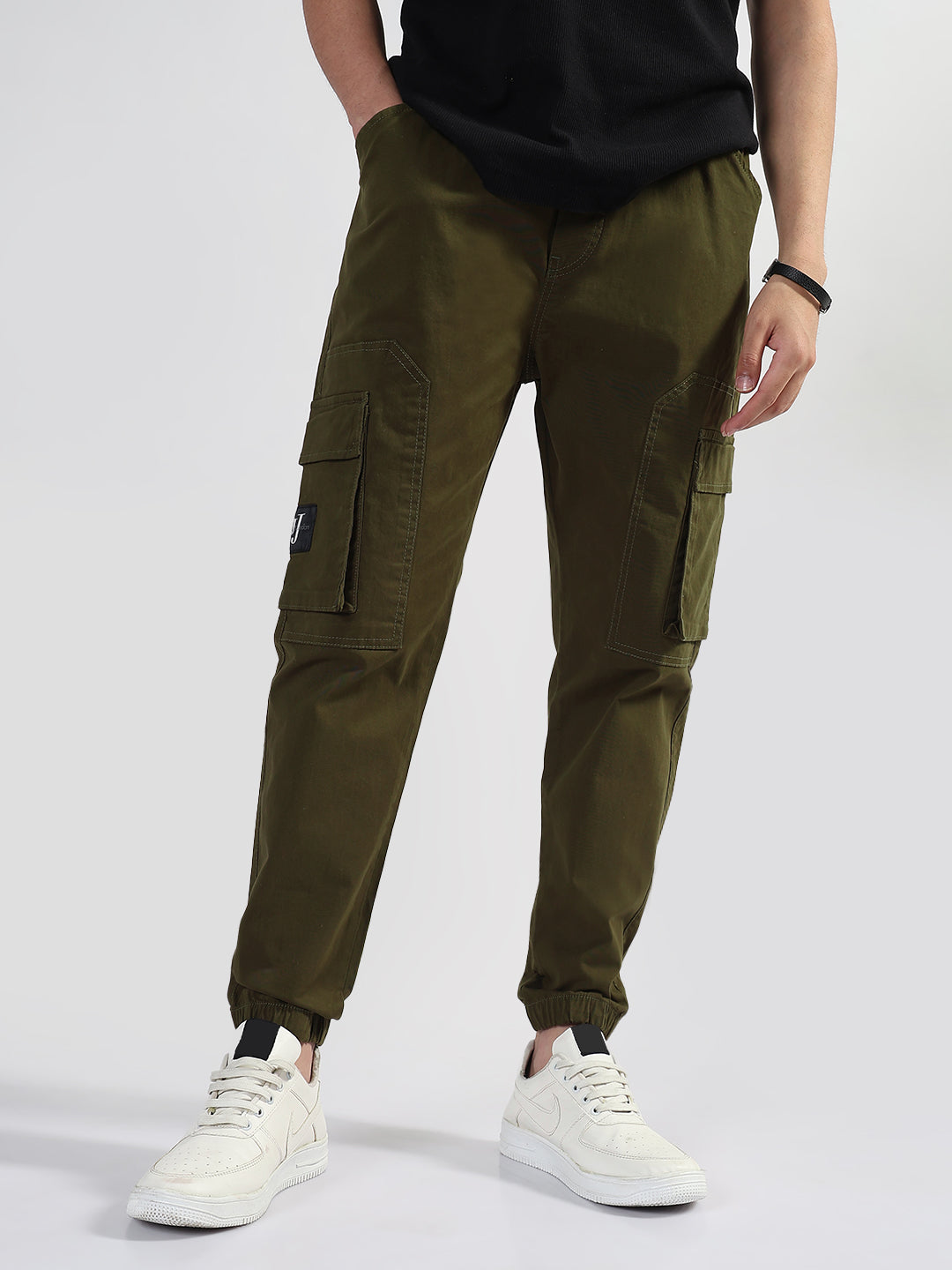 Men's Olive Solid Cargo Joggers