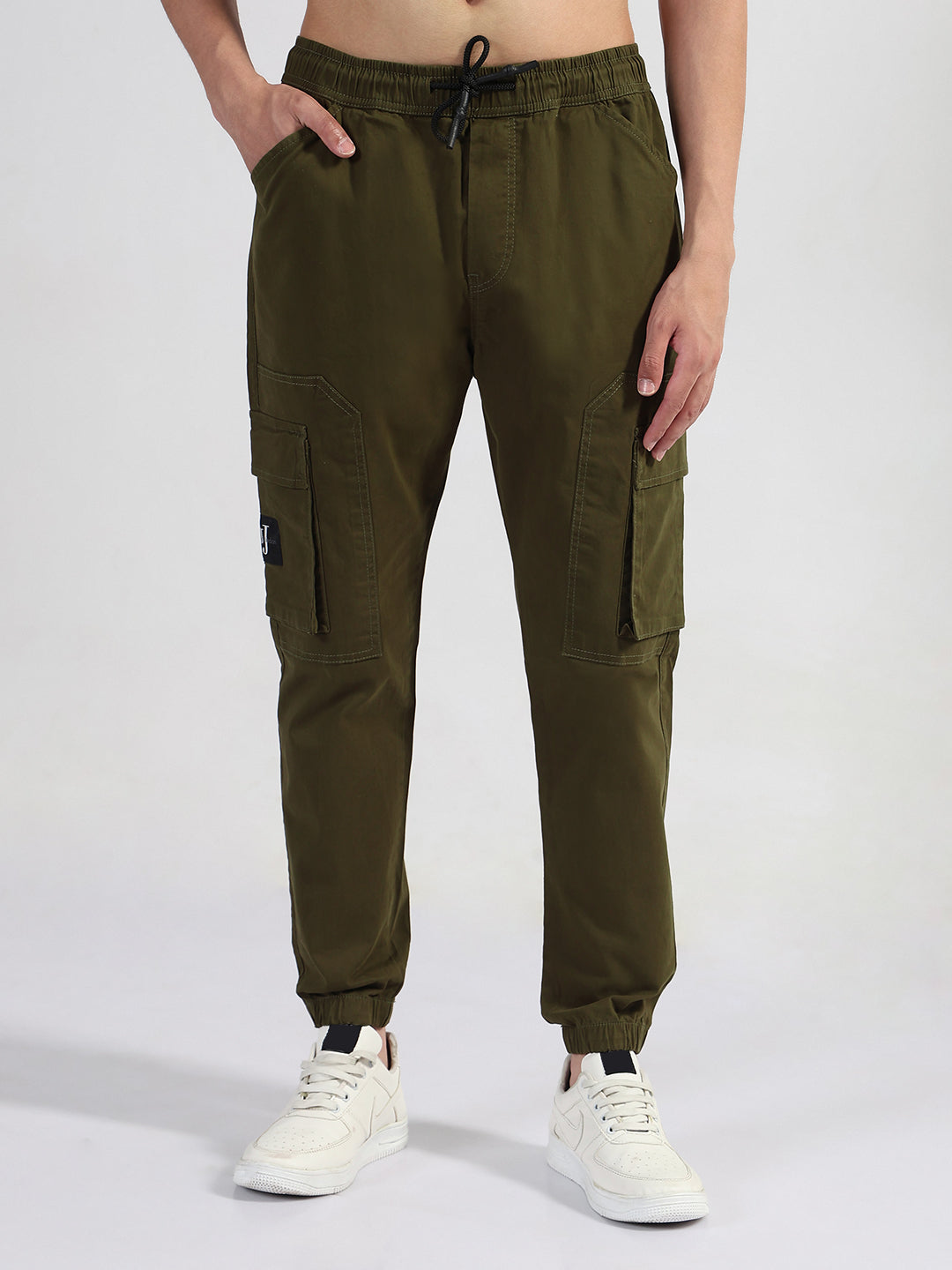 Men's Olive Solid Cargo Joggers