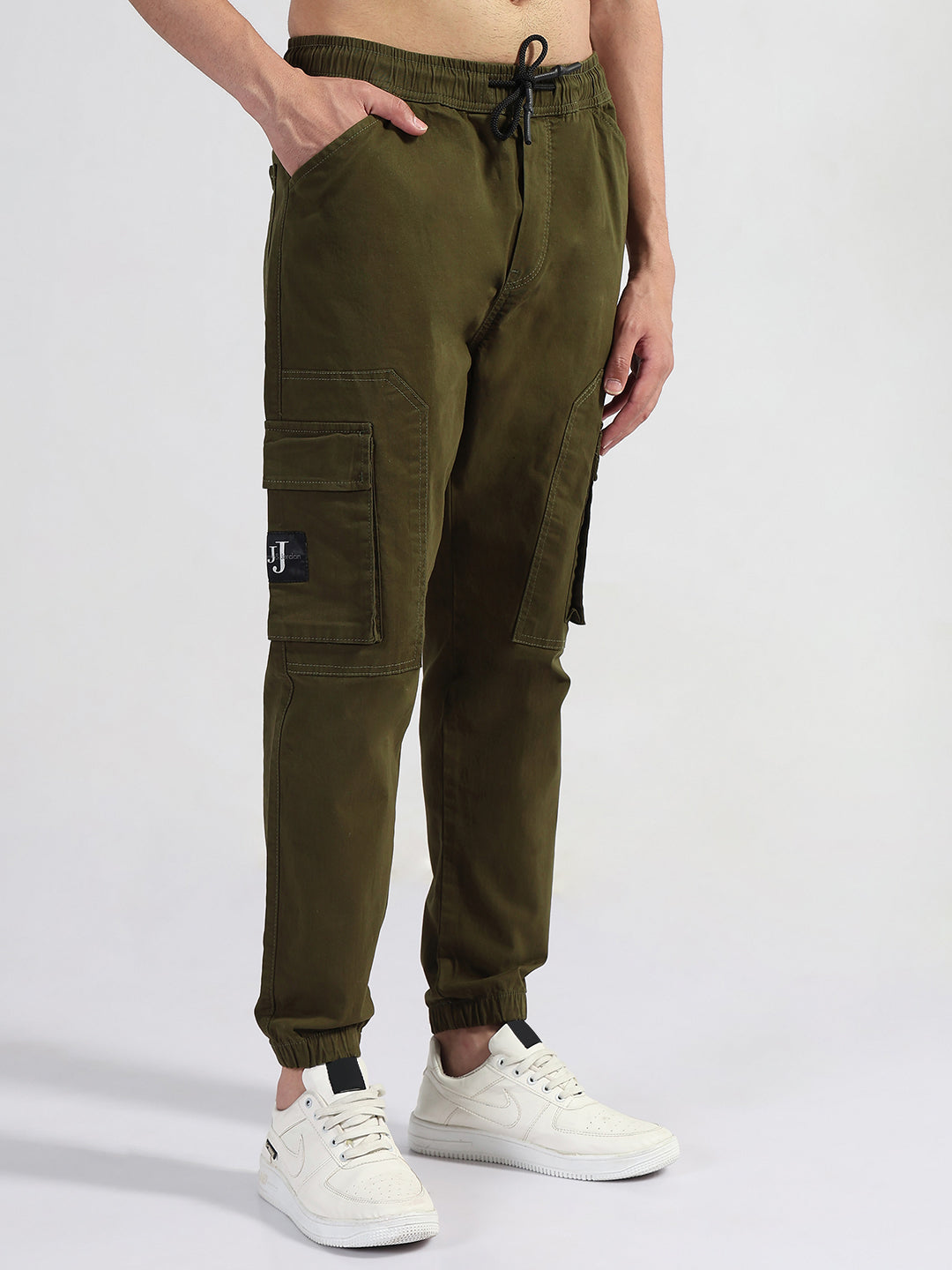 Men's Olive Solid Cargo Joggers