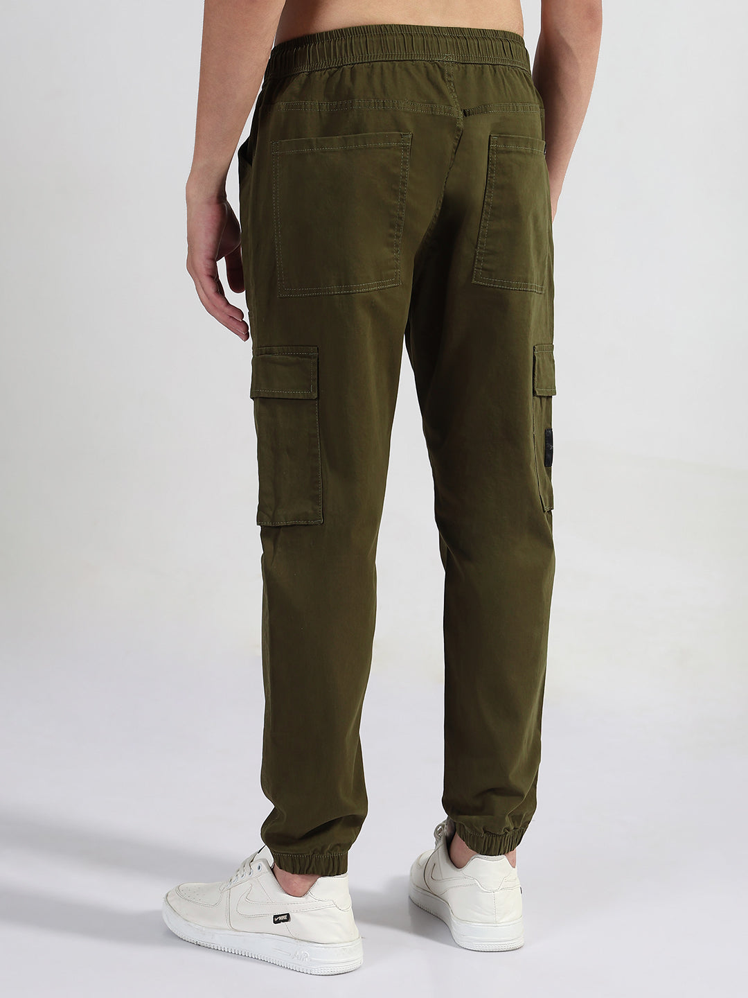 Men's Olive Solid Cargo Joggers