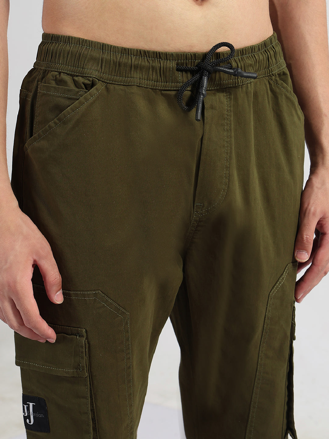 Men's Olive Solid Cargo Joggers