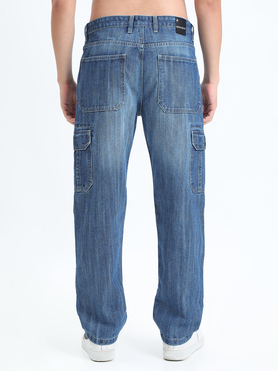 Men's Blue Straight Fit Cargo Jeans