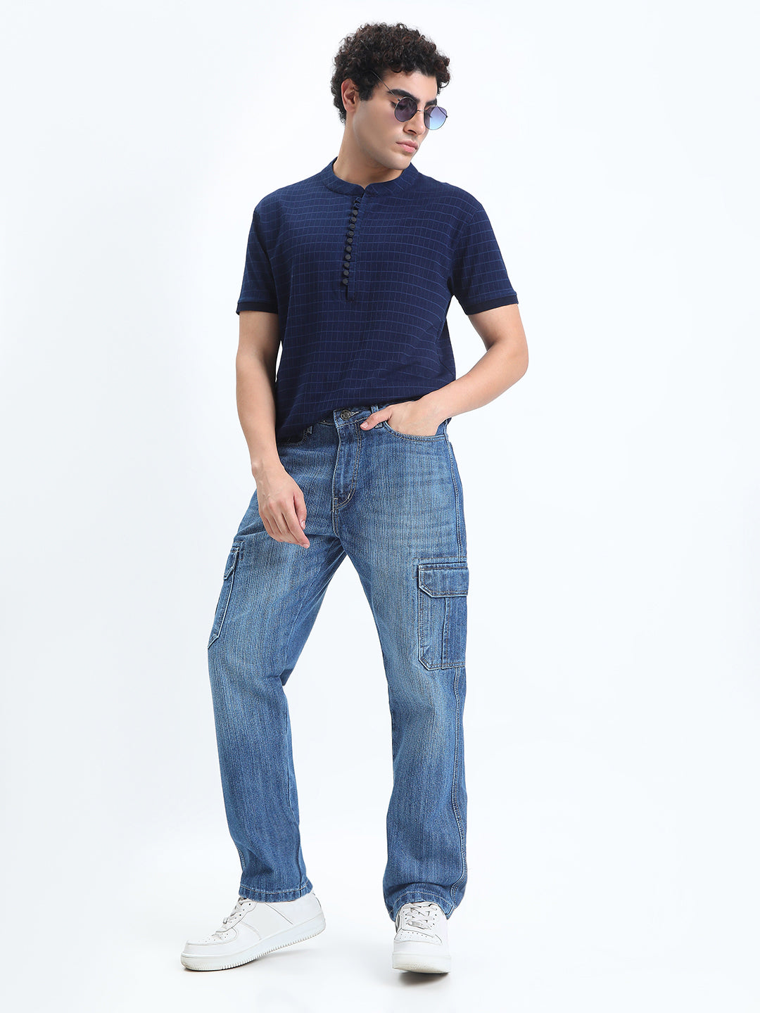 Men's Blue Straight Fit Cargo Jeans