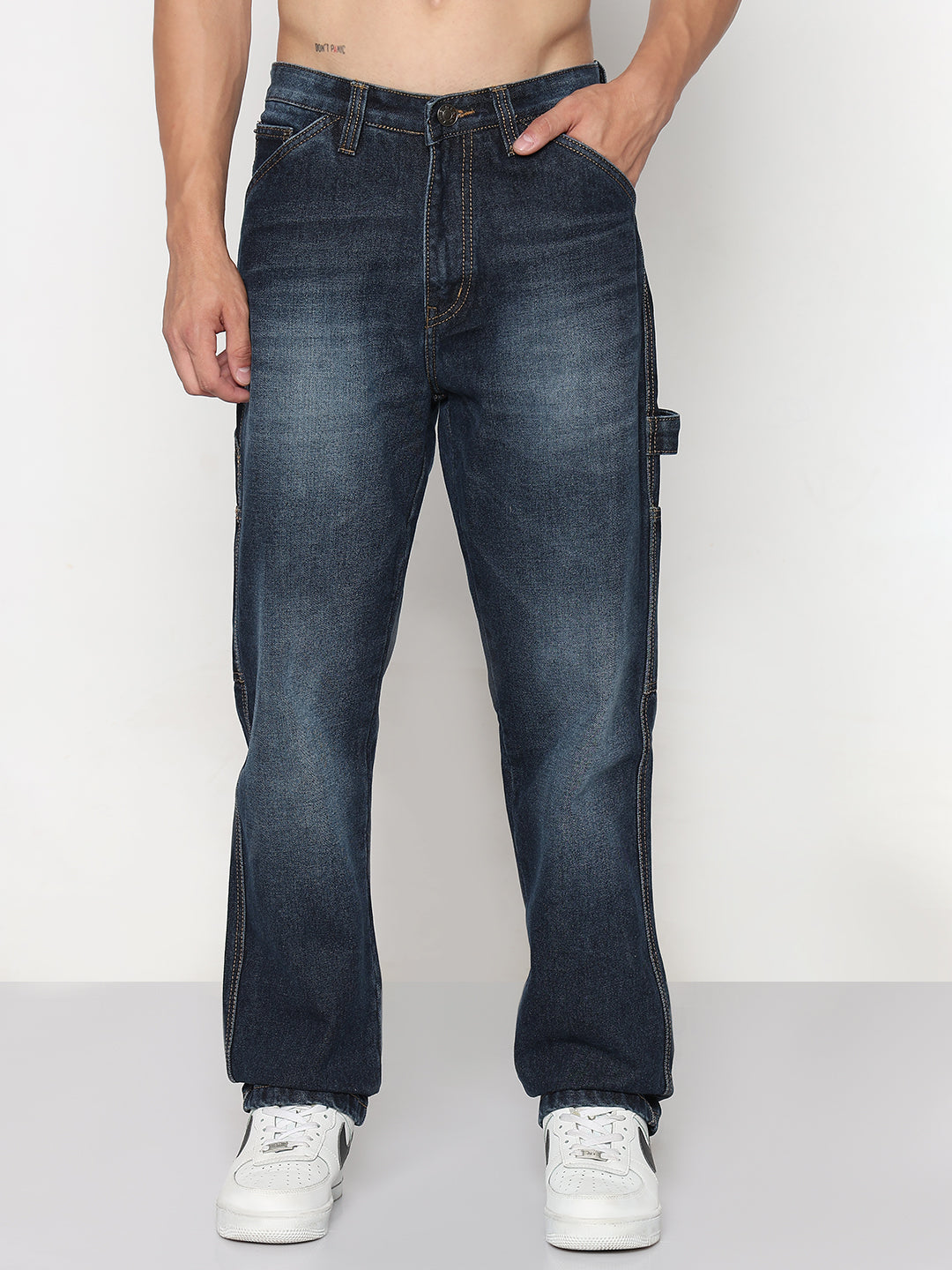 Men's Navy Blue Relaxed Fit Jeans
