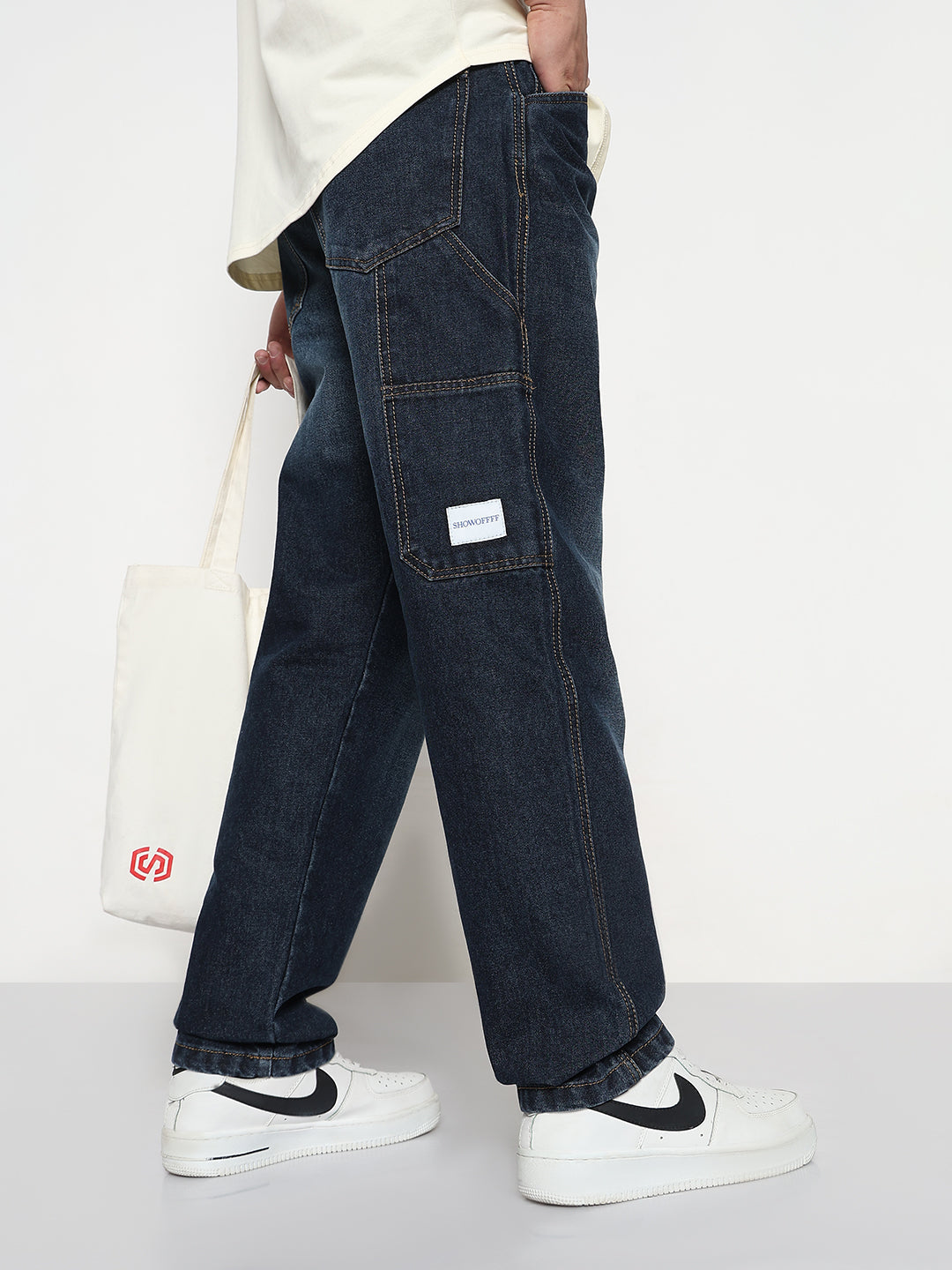 Men's Navy Blue Relaxed Fit Jeans