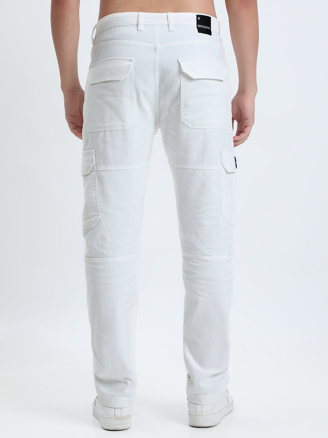 Men's White Slim Fit Cargo Jeans