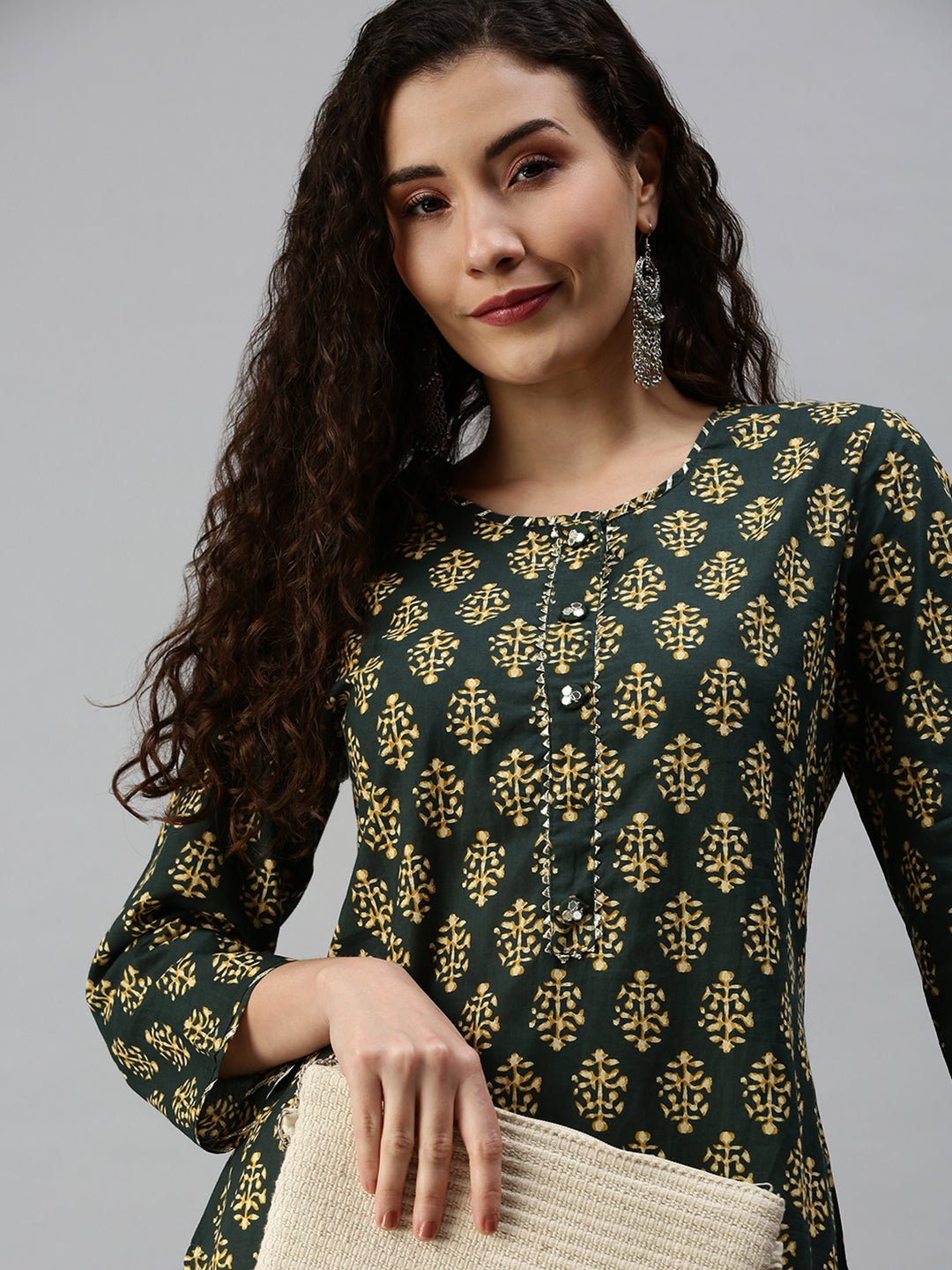 Women Printed Green Straight Kurta