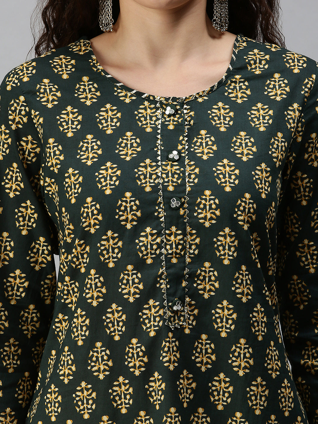 Women Printed Green Straight Kurta