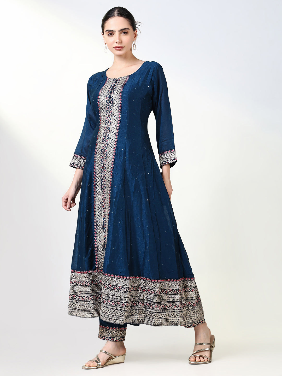 Women Solid Navy Blue Anarkali Kurta Set with Dupatta