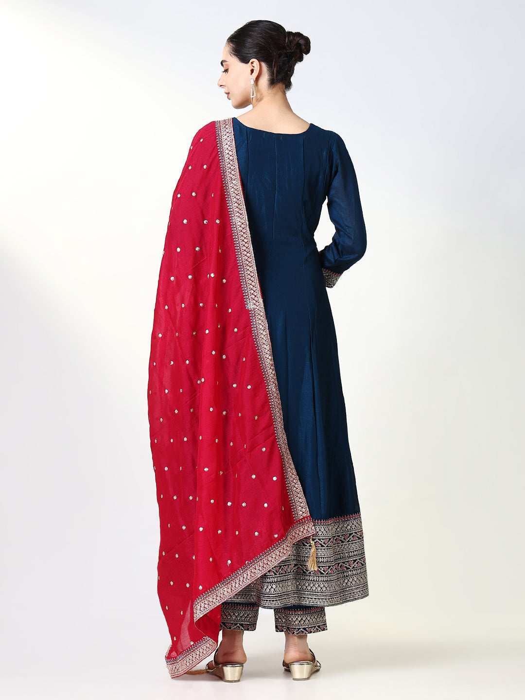 Women Solid Navy Blue Anarkali Kurta Set with Dupatta