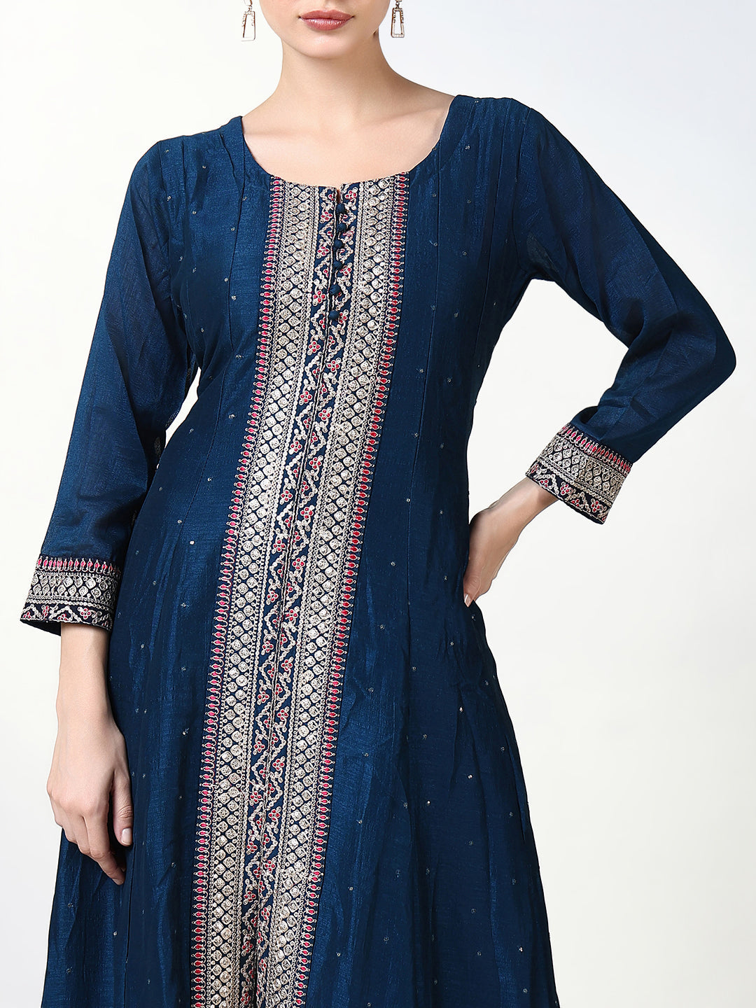 Women Solid Navy Blue Anarkali Kurta Set with Dupatta