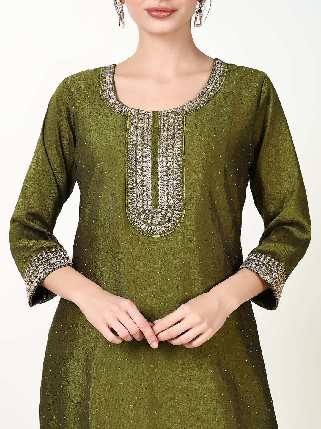 Women Solid Green Straight Kurta Set with Dupatta