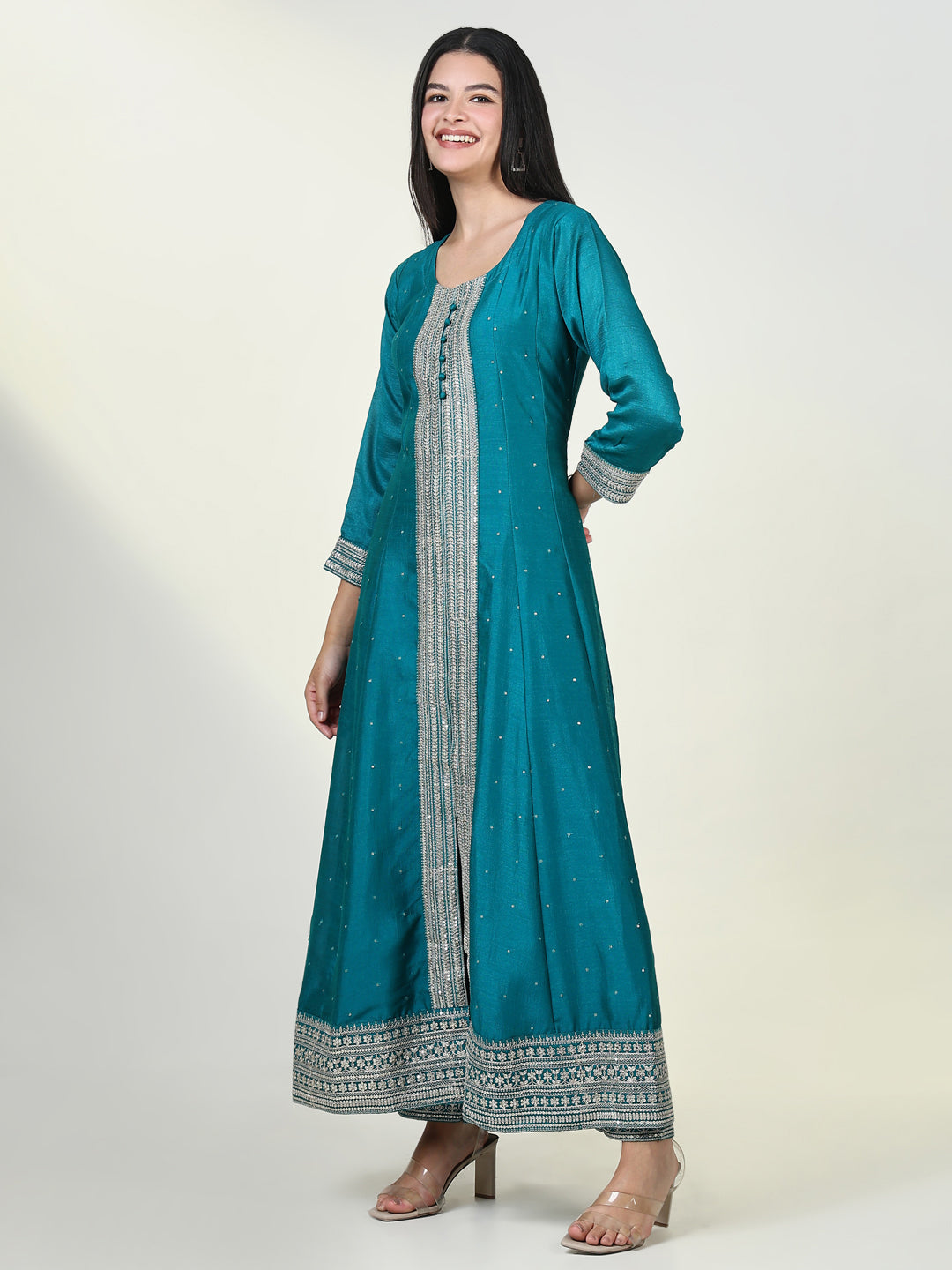 Women Embroidered Blue Anarkali Kurta Set with Dupatta