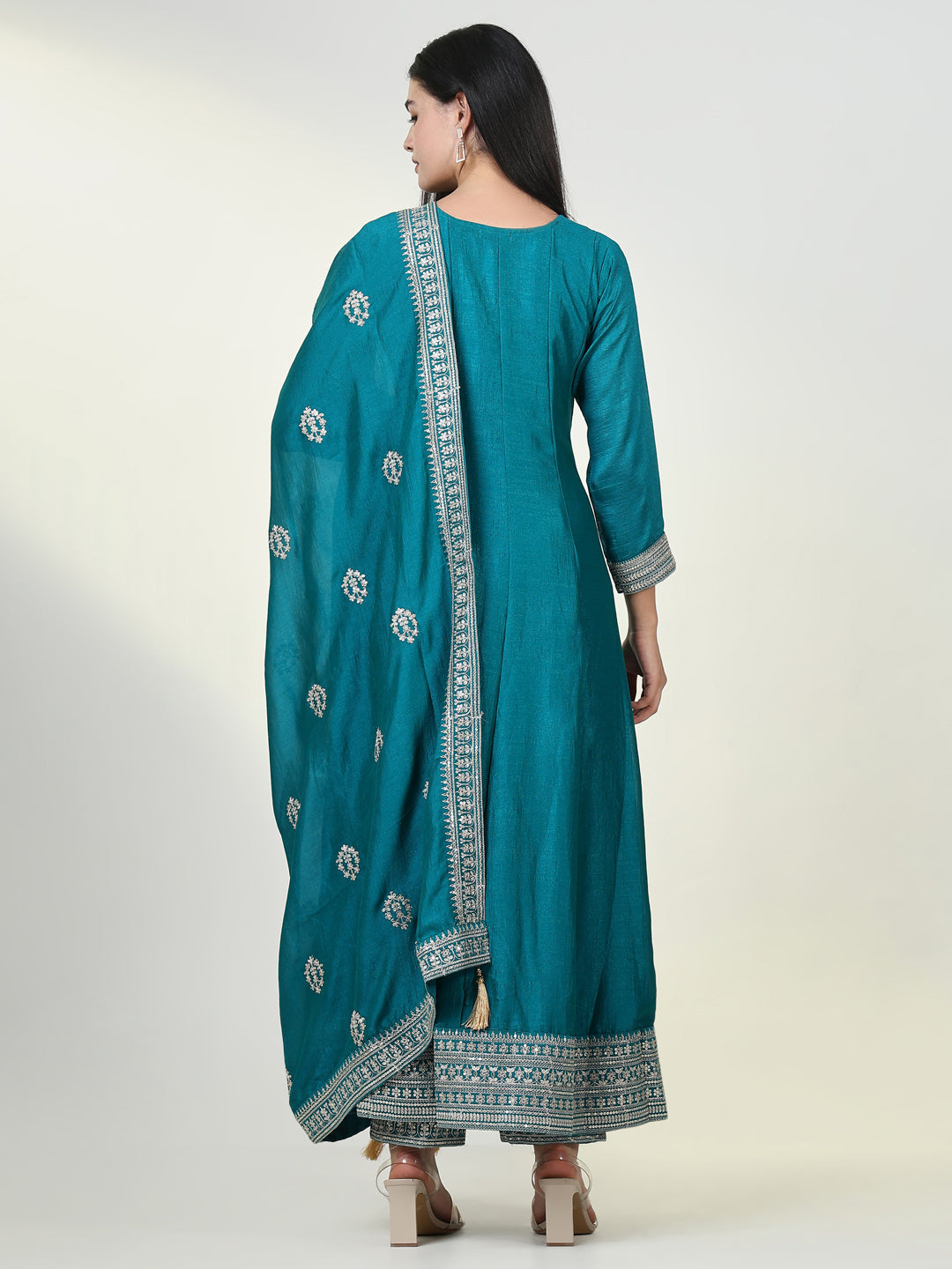 Women Embroidered Blue Anarkali Kurta Set with Dupatta