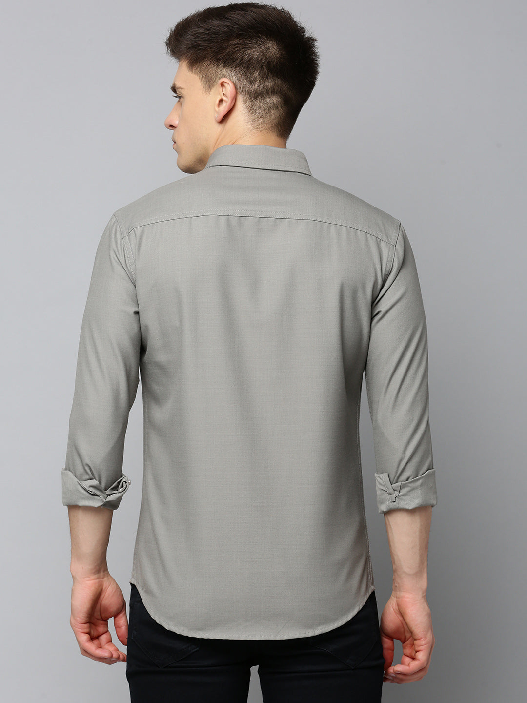 Men Spread Collar Solid Taupe Shirt