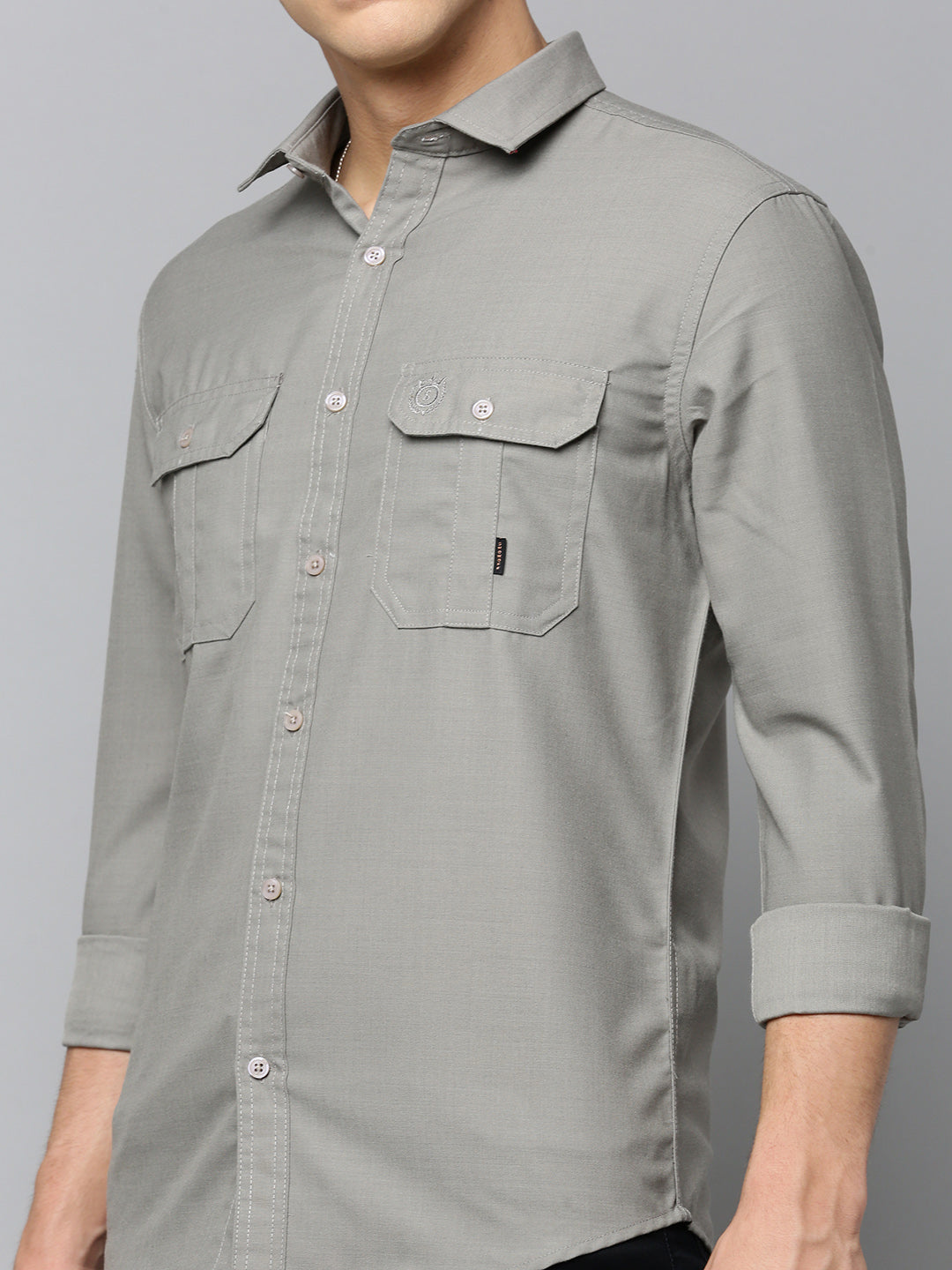 Men Spread Collar Solid Taupe Shirt