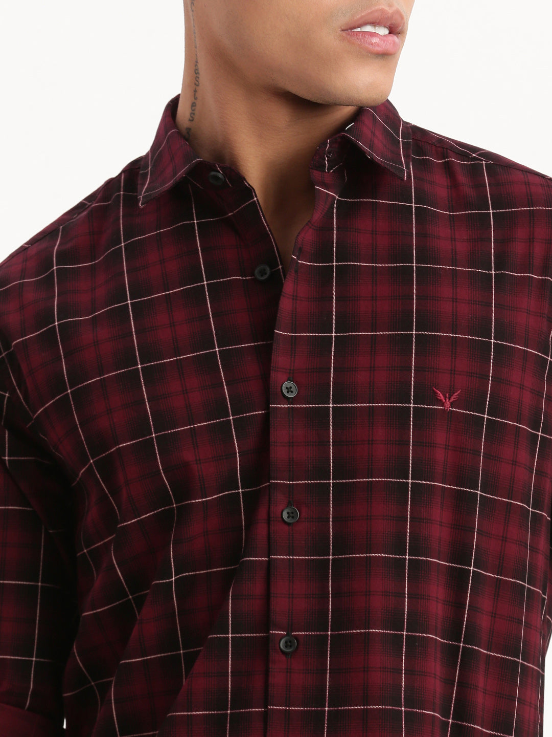 Men Tartan Checks Maroon Shirt