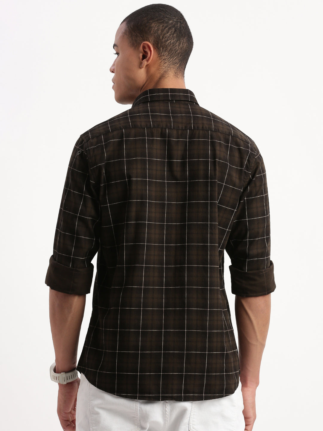 Men Tartan Checks Olive Shirt