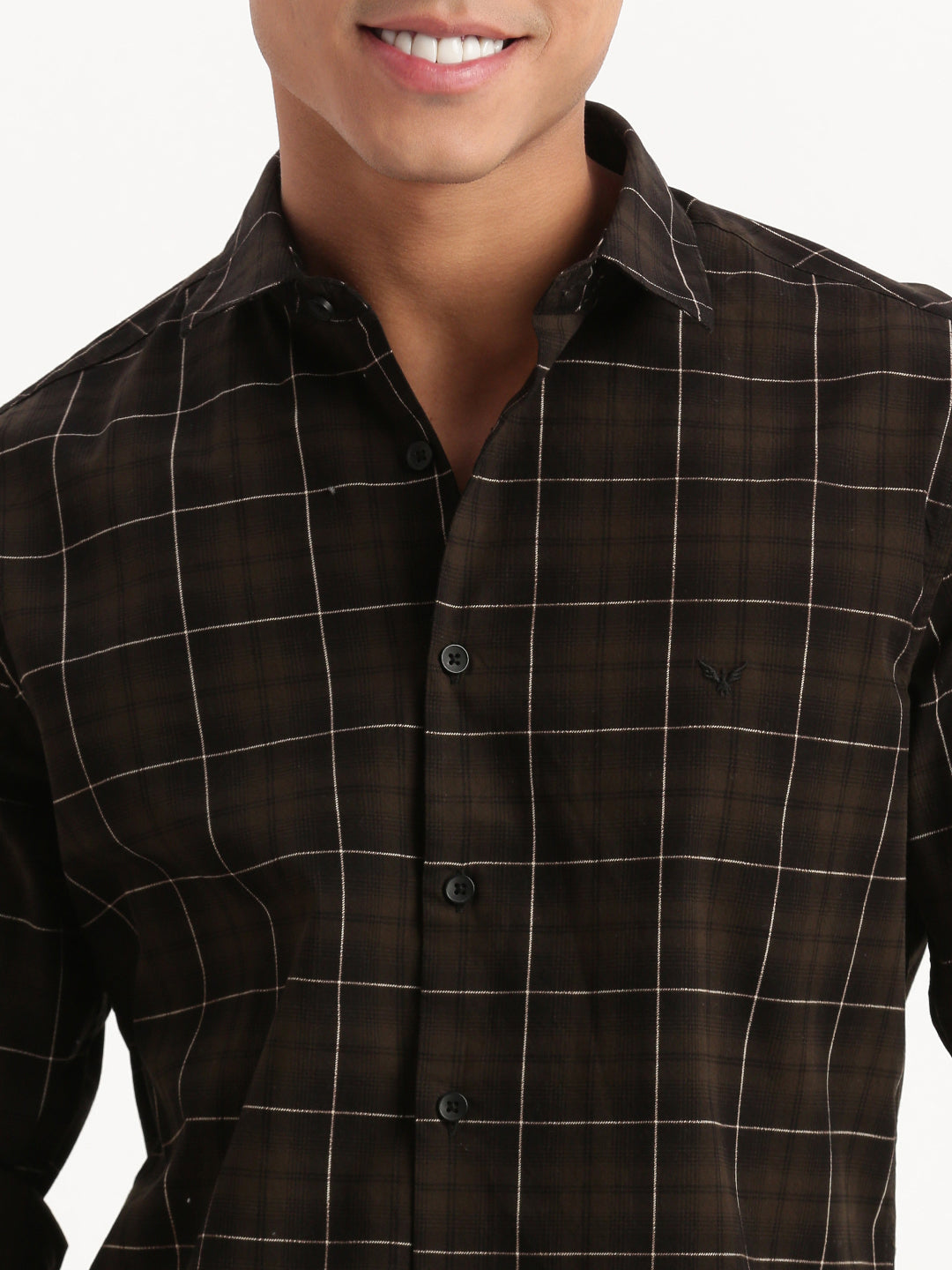 Men Tartan Checks Olive Shirt