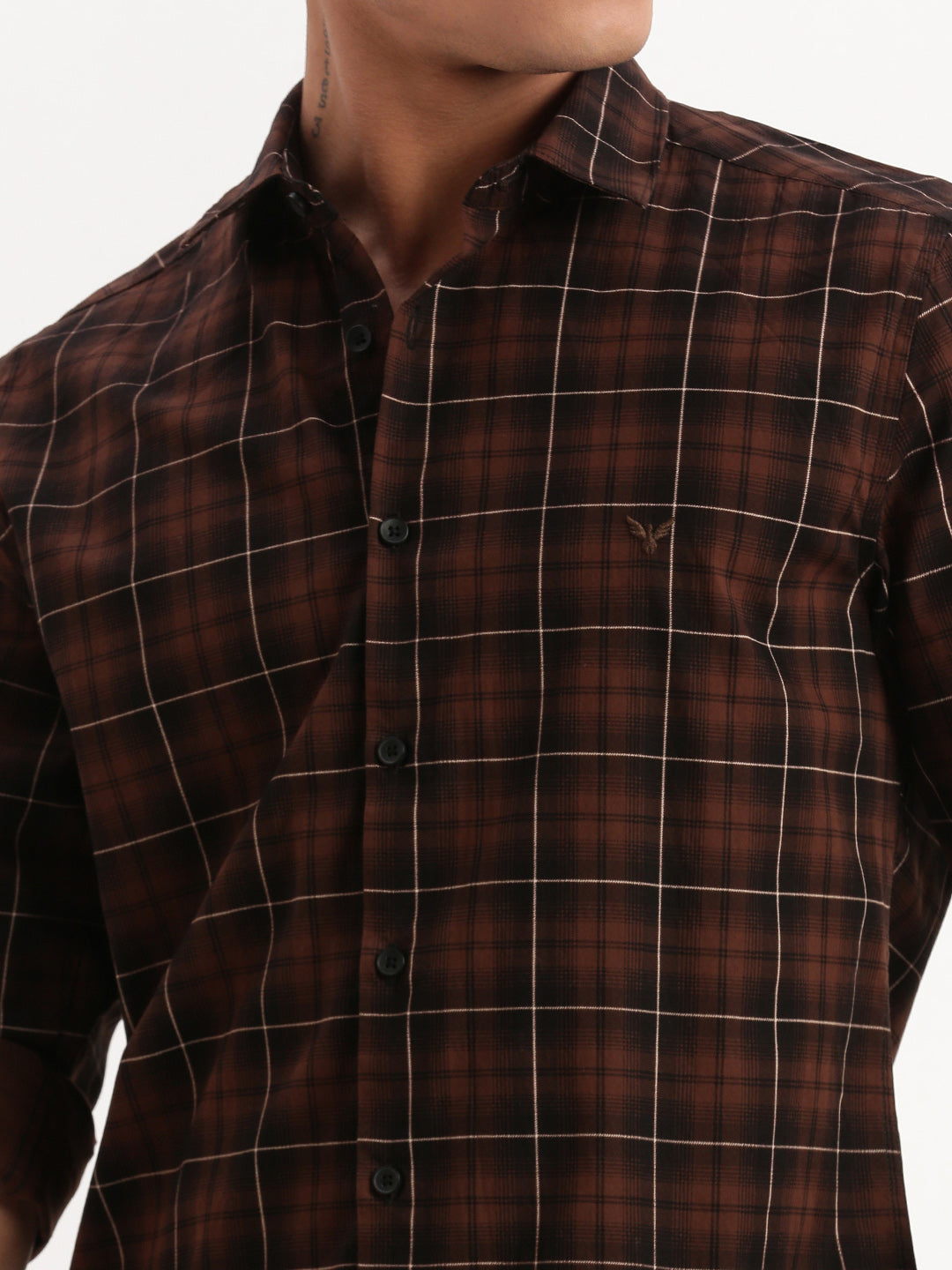 Men Tartan Checks Brown Shirt