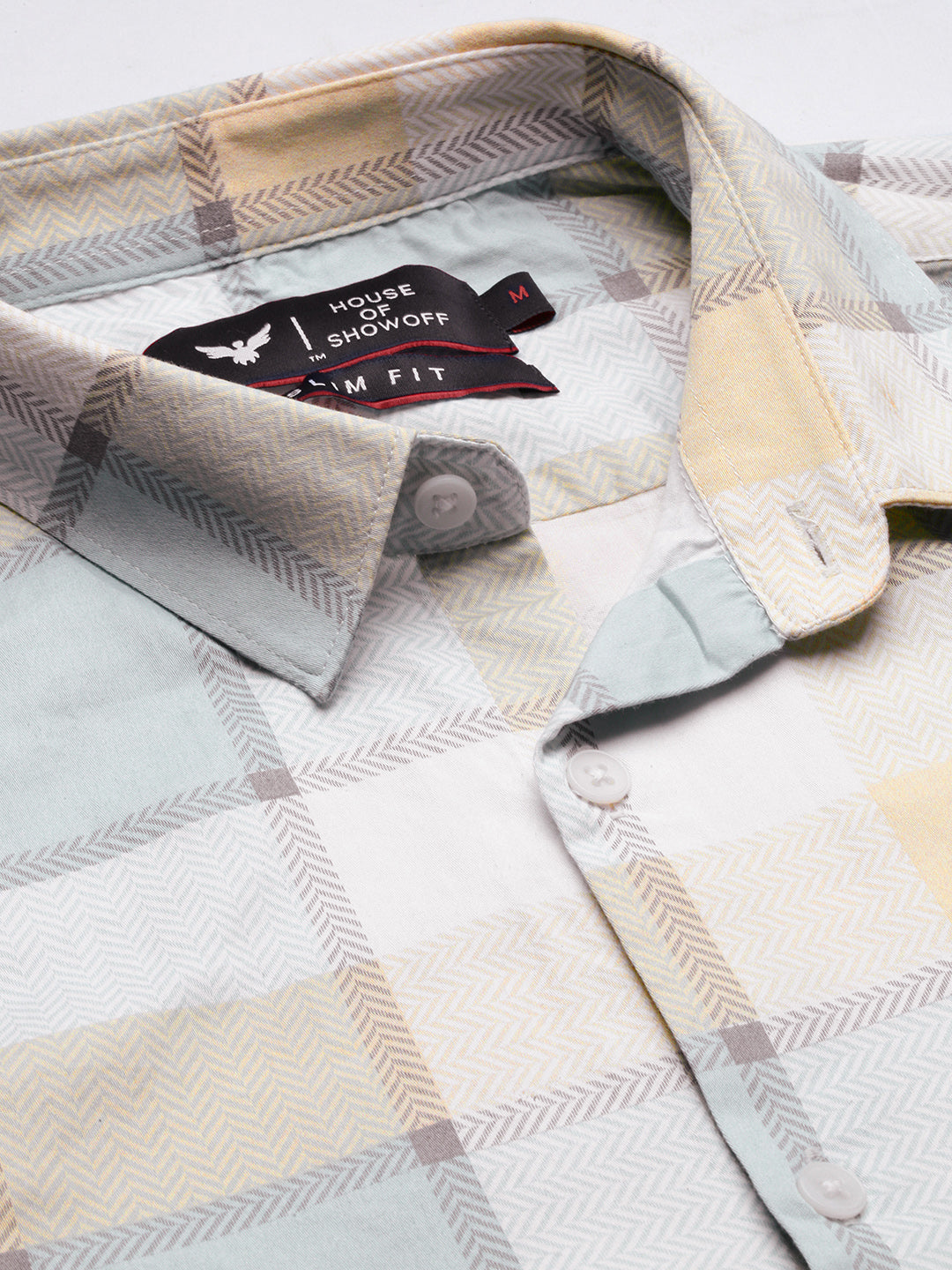 Men Windowpane Checks Cream Shirt