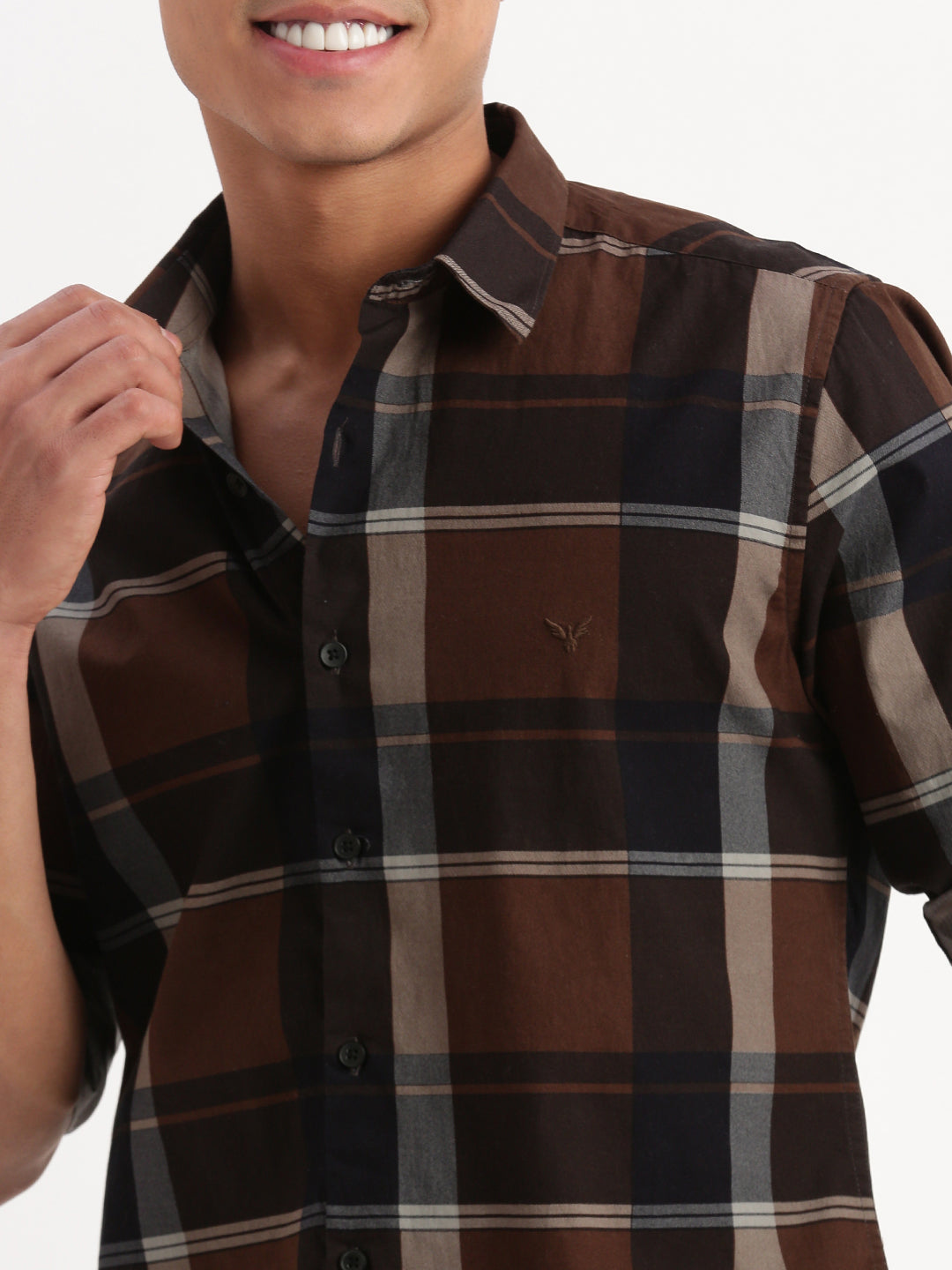 Men Tartan Checks Brown Shirt