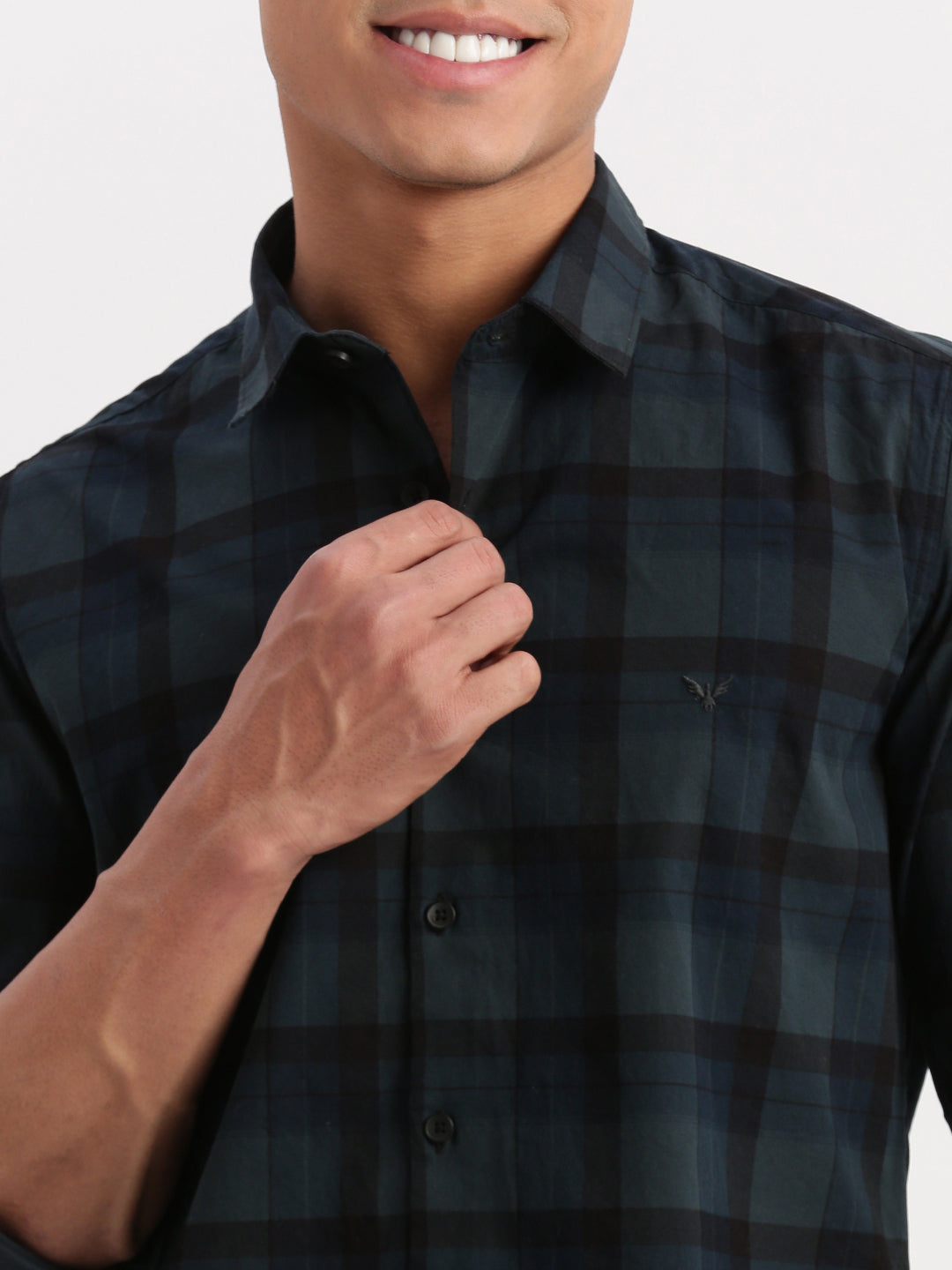 Men Tartan Checks Teal Shirt