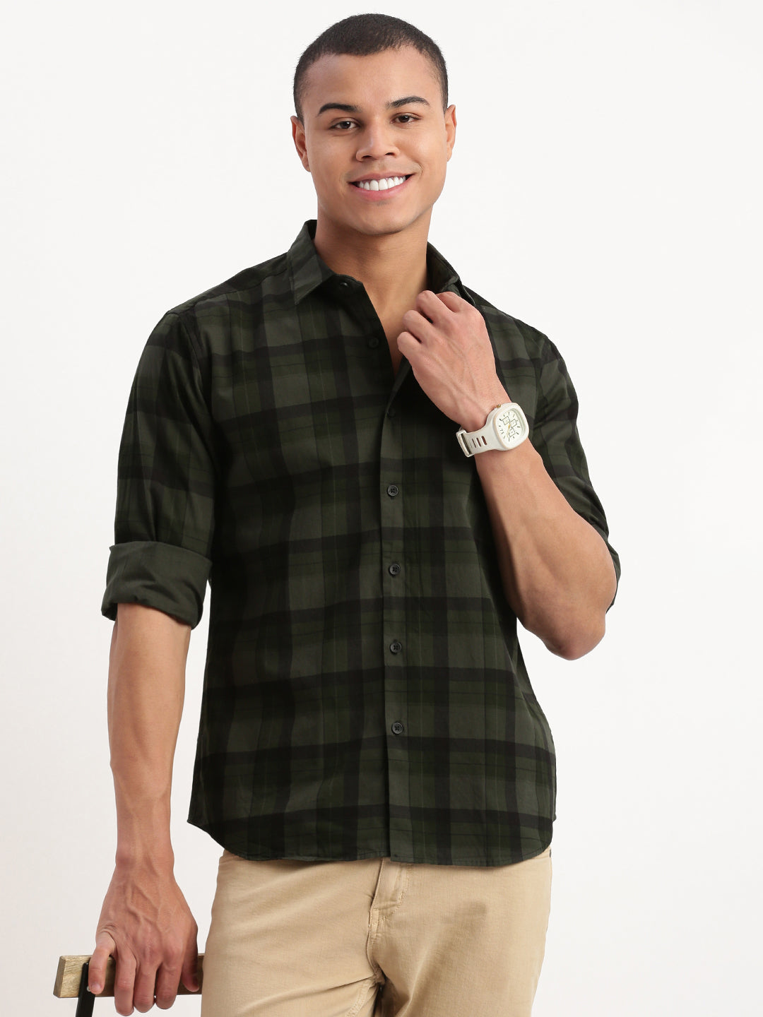 Men Tartan Checks Green Shirt