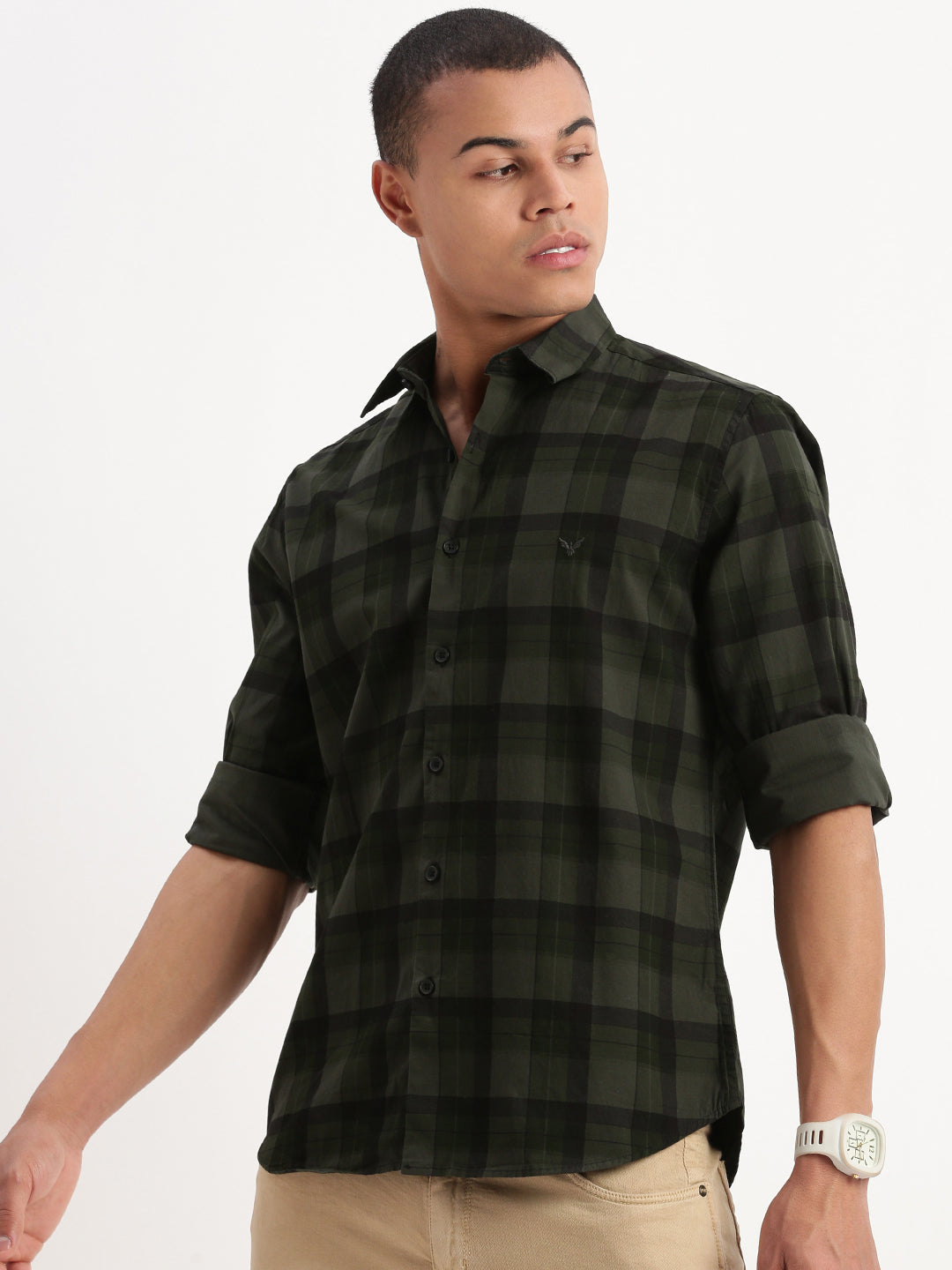 Men Tartan Checks Green Shirt