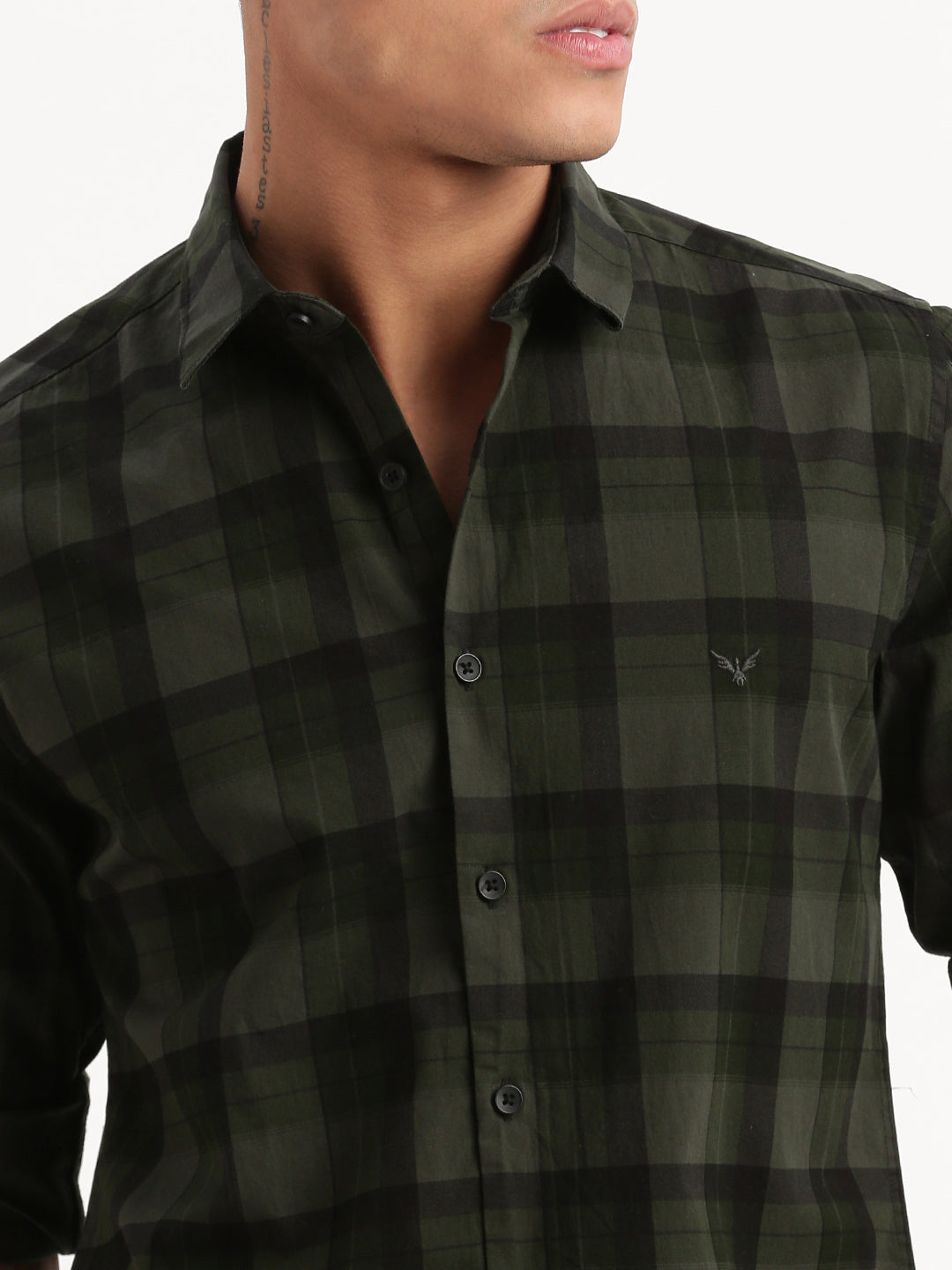 Men Tartan Checks Green Shirt