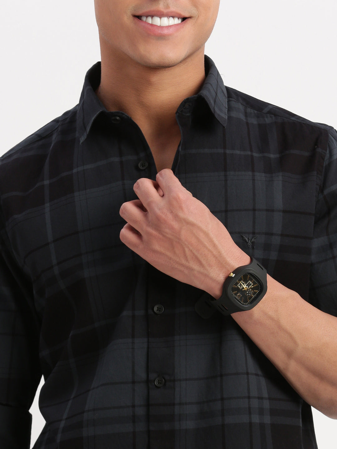 Men Tartan Checks Teal Shirt