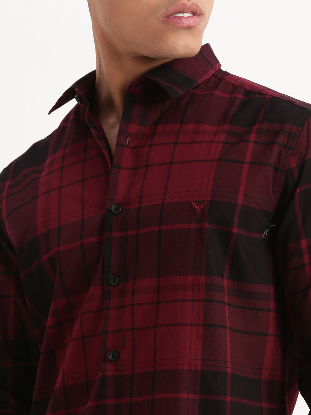 Men Tartan Checks Maroon Shirt