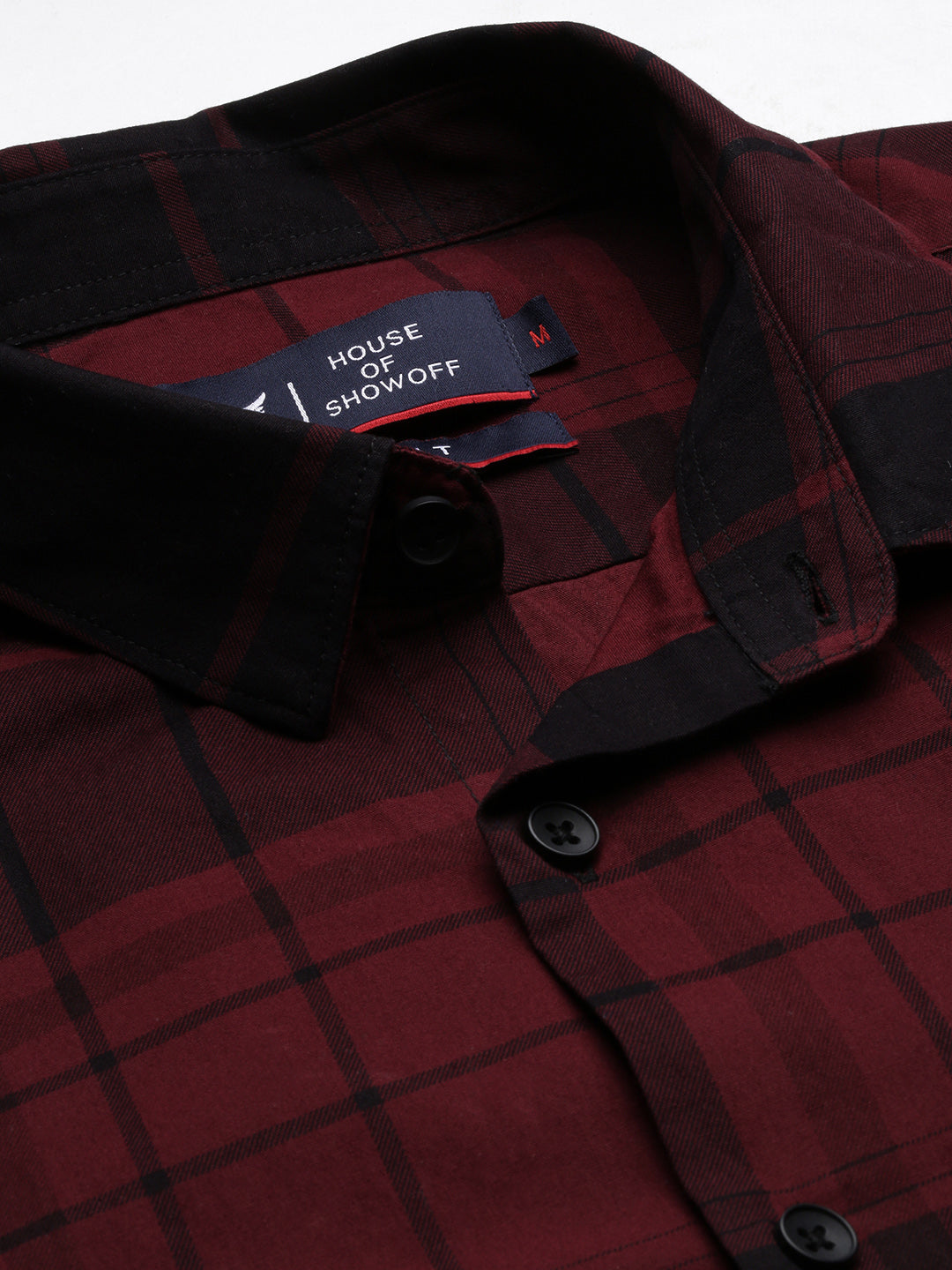 Men Tartan Checks Maroon Shirt