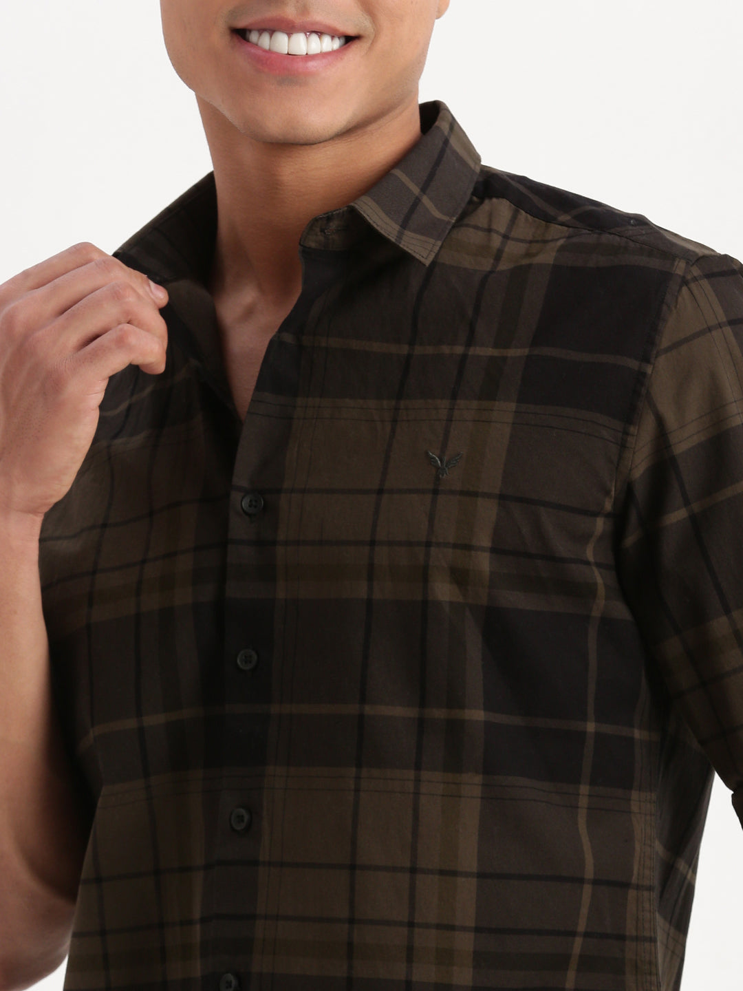 Men Tartan Checks Olive Shirt