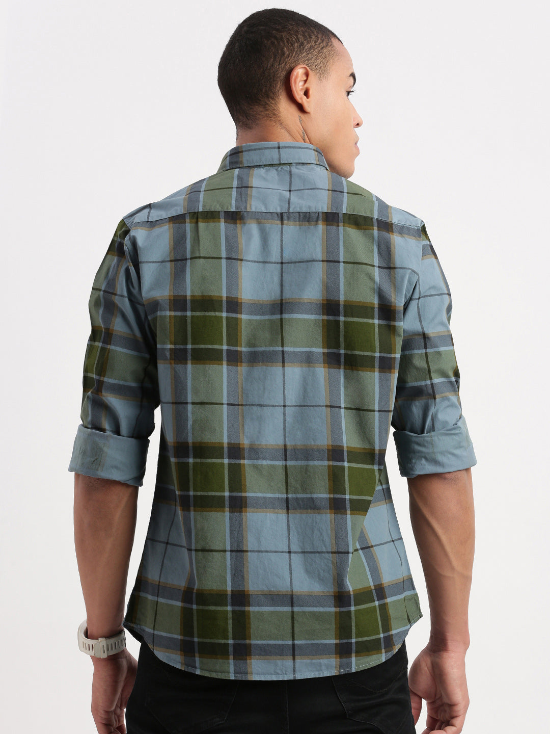 Men Tartan Checks Blue Shirt