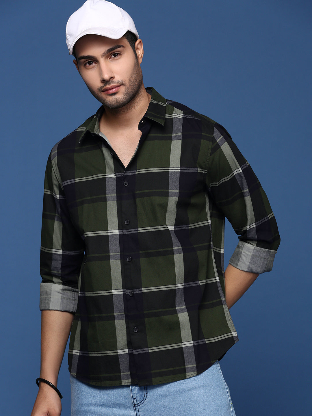 Men Checked Green Slim Fit Shirt