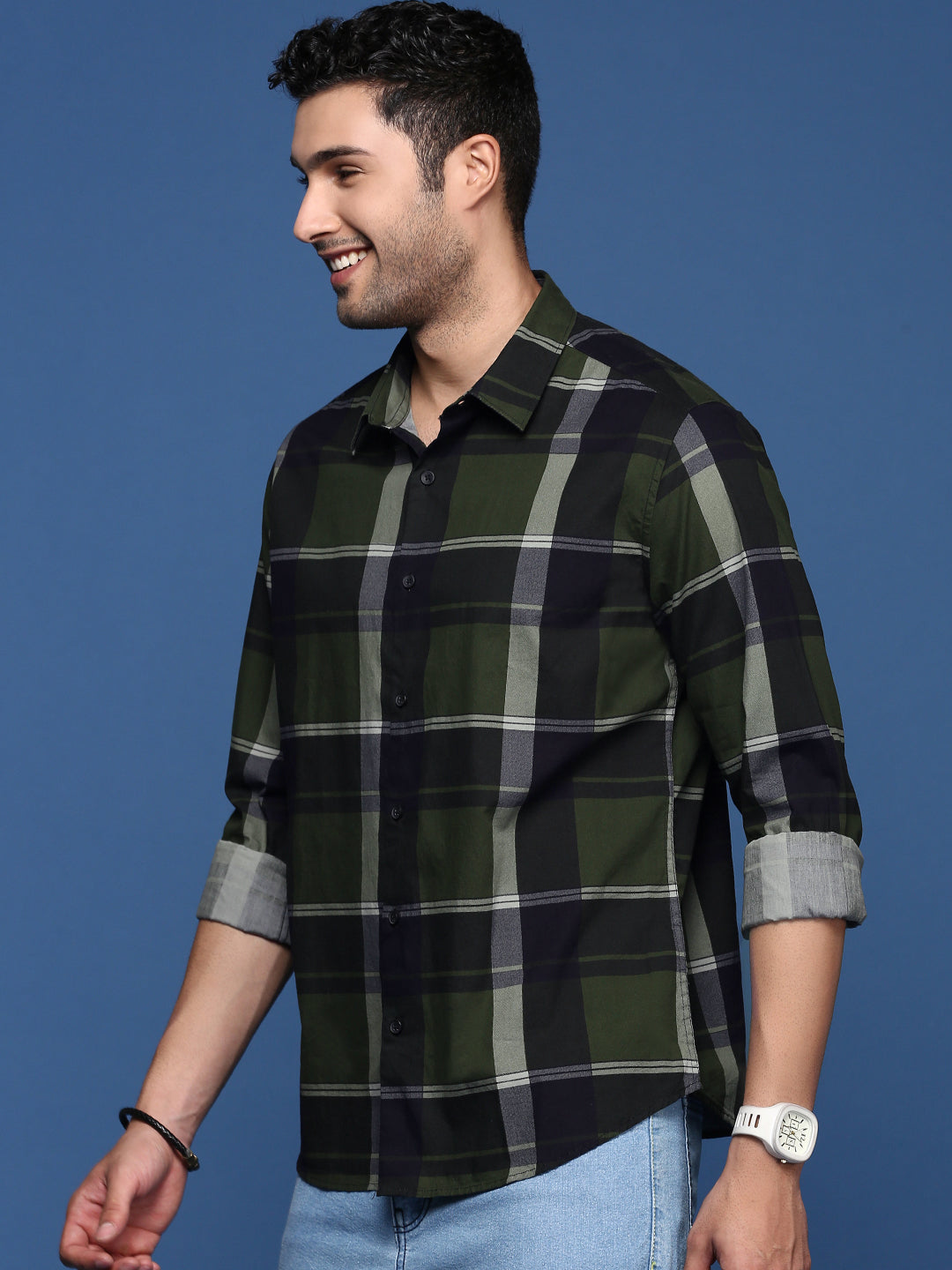 Men Checked Green Slim Fit Shirt