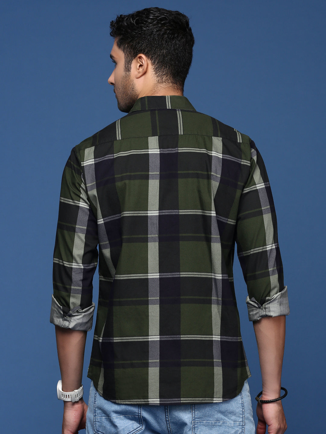 Men Checked Green Slim Fit Shirt