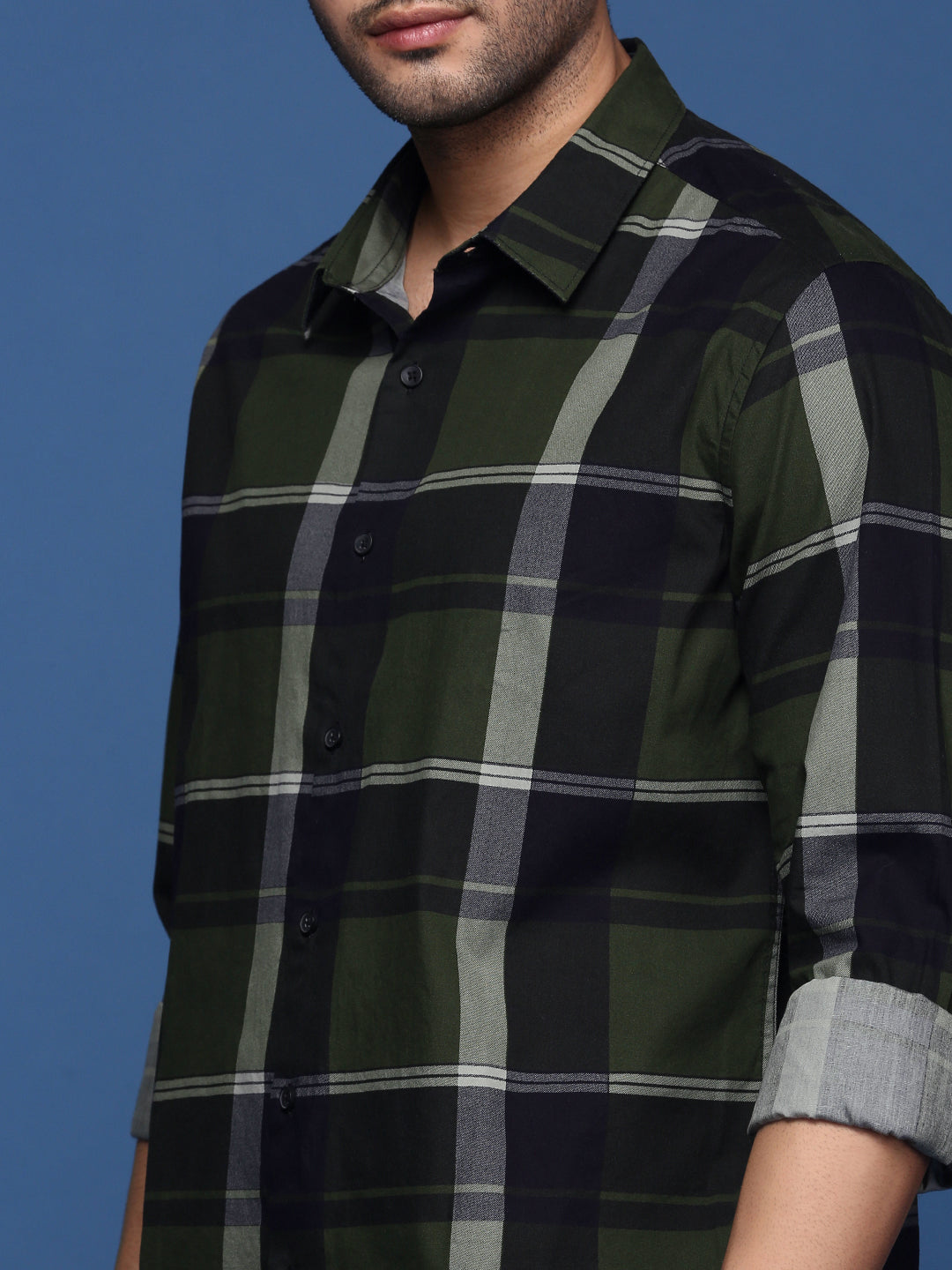 Men Checked Green Slim Fit Shirt